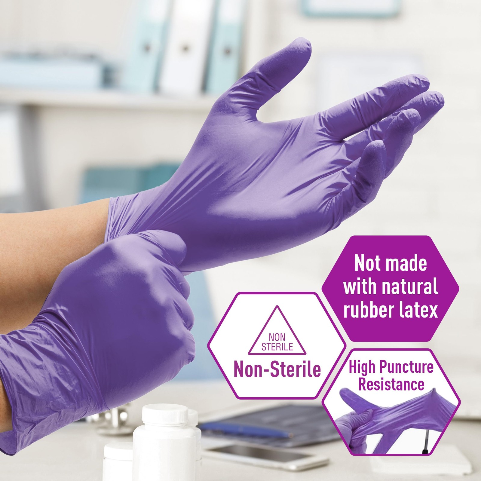 Med Pride Powder-Free Nitrile Exam Gloves Iris Blue Medium Box/100