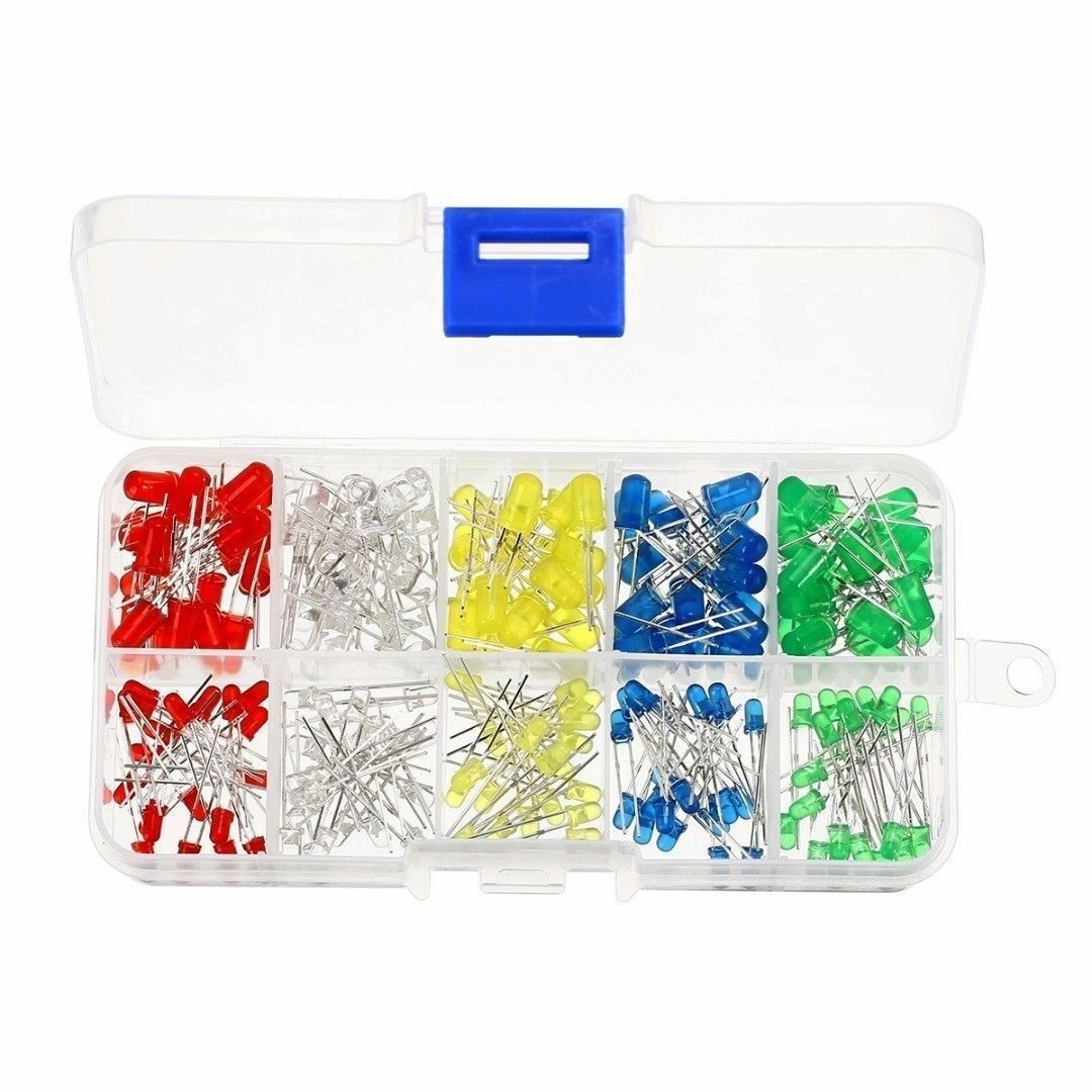 300Pcs 5mm 3mm LED Light Kit Yellow White Blue Red Green Assortment with Case