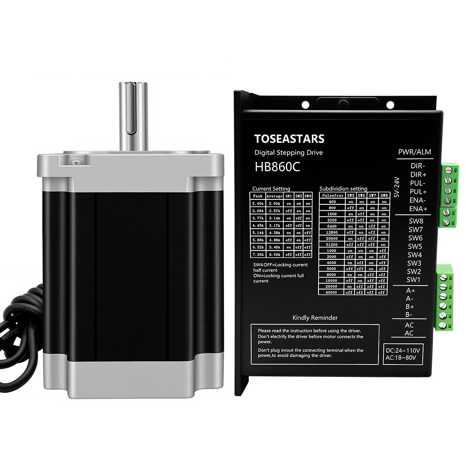 1/3/5Axis Nema34 Stepper MotorΦ14m 4.5/8.5/12Nm &Driver&60V Power Supply CNC Kit