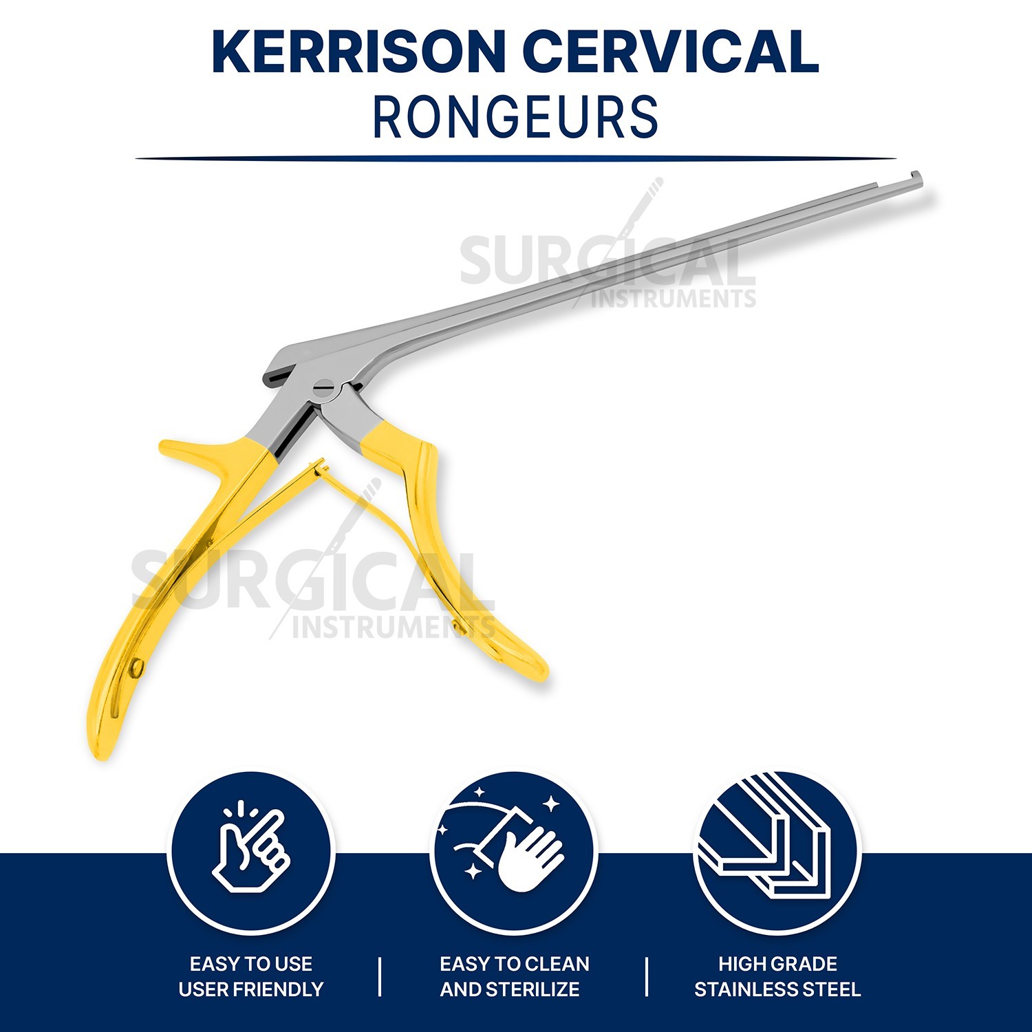 Kerrison Rongeur 7″ Shaft 2mm 90° Up Bite Gold Handle Stainless Steel German Gr
