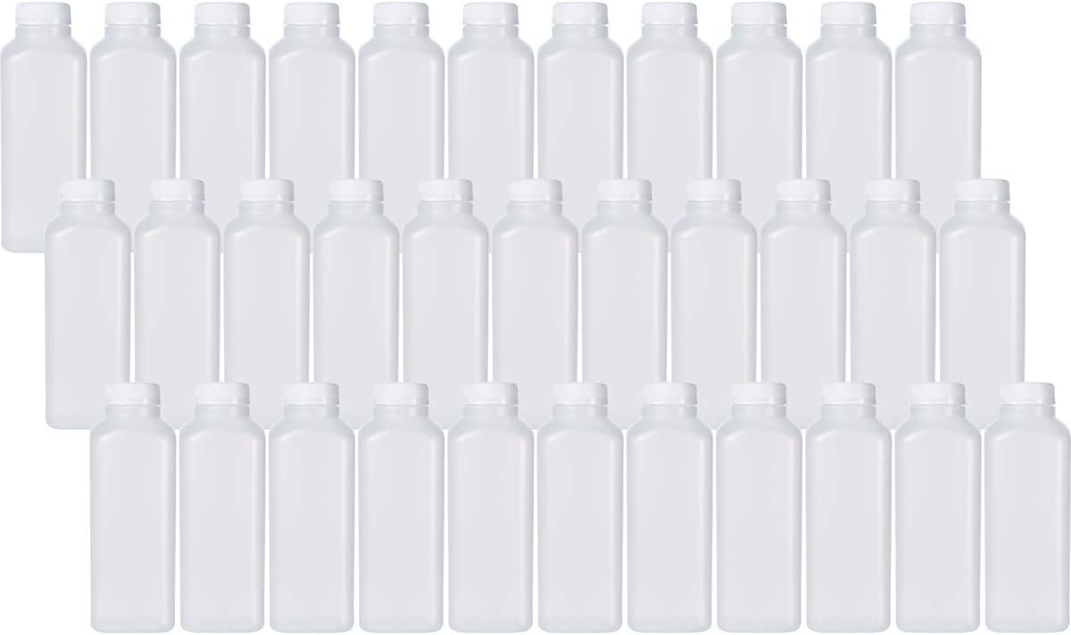 16 Oz Empty Plastic Juice Bottles with Tamper Evident Caps – 33 Pack Drink Co…