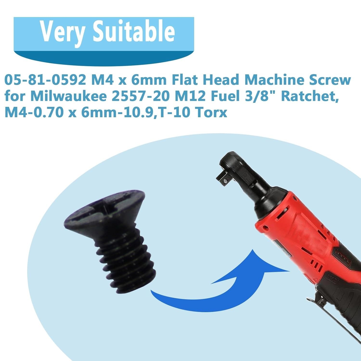 High-Strength M4 x 6mm Flat Head Screws – Compatible with Milwaukee Tools