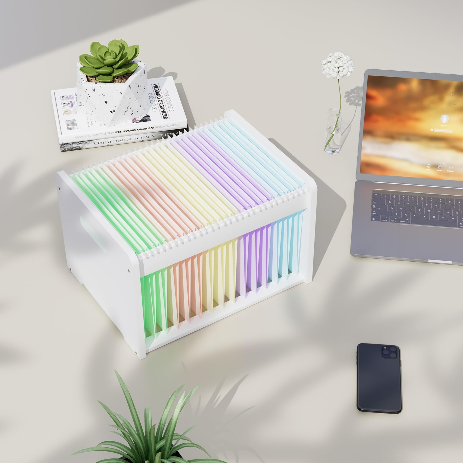 LONTAI Bamboo Hanging File Organizer, Wood Desk 1 Pack-Classic, White