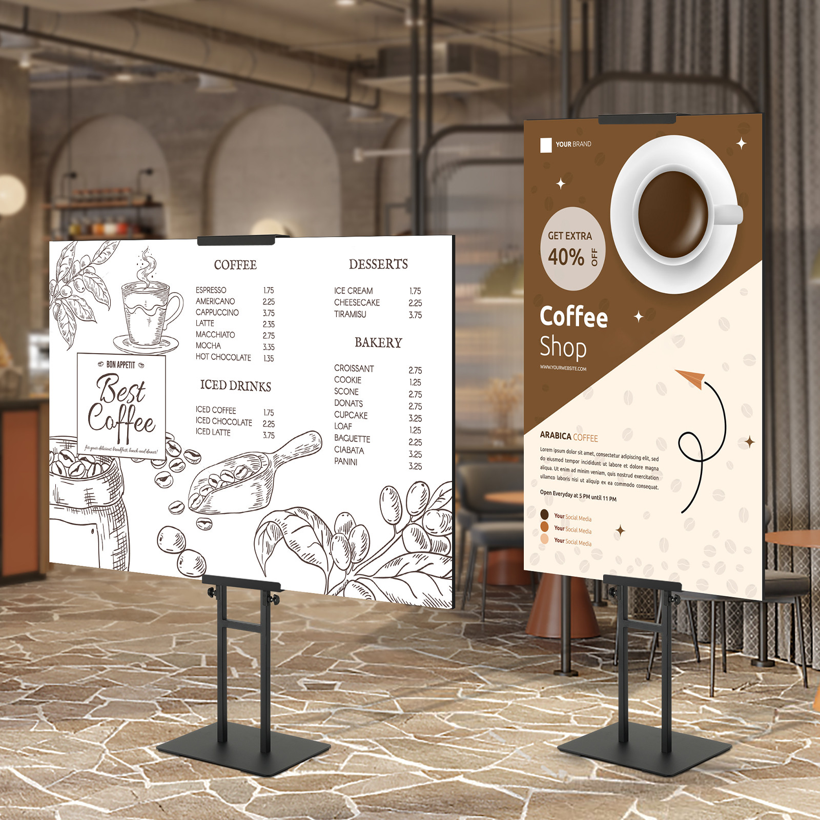 VEVOR Poster Stand Floor Standing Sign Holder 75″ Adjustable Height Double-Sided