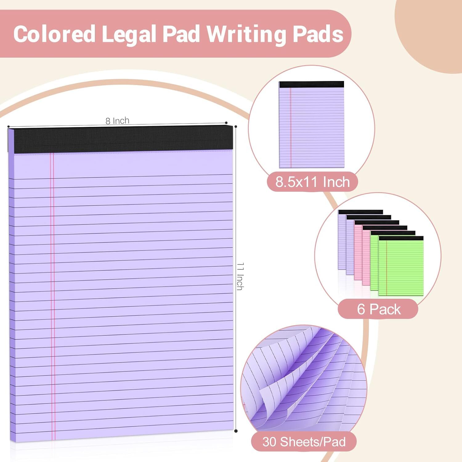 Legal Pads 8.5 X 11 Inch, 6 Pack, Colored Notebook Paper, 8.5 X 11 Colored Legal