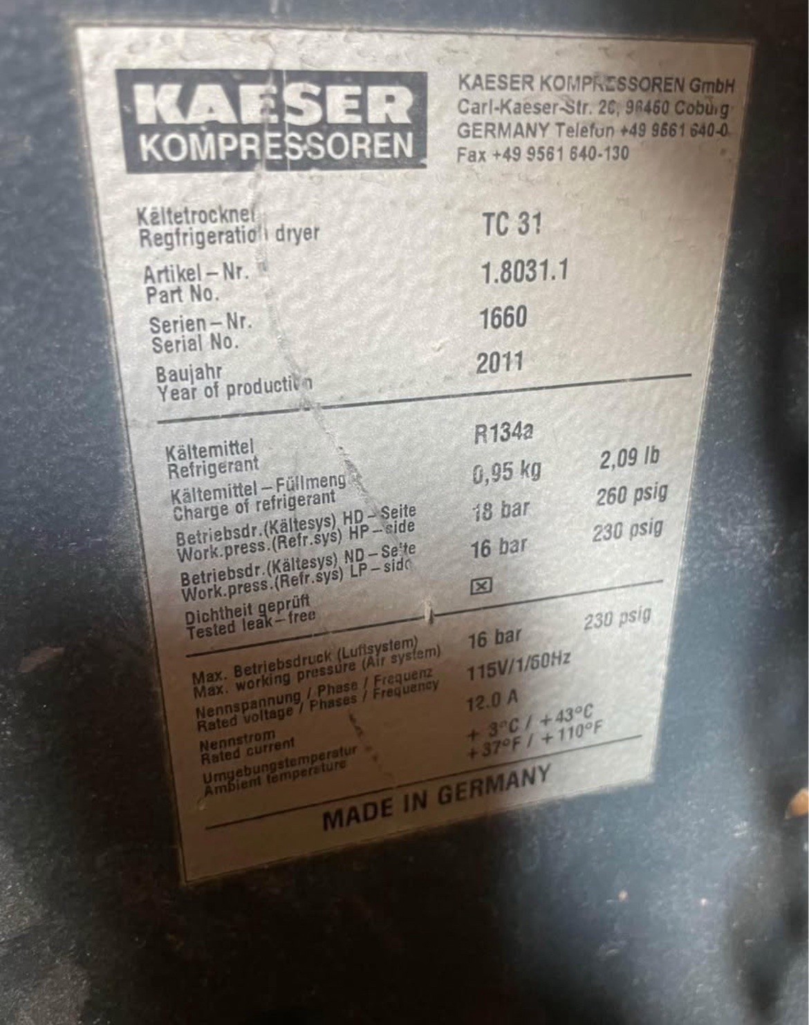 Kaeser Screw Air compressor With Dryer