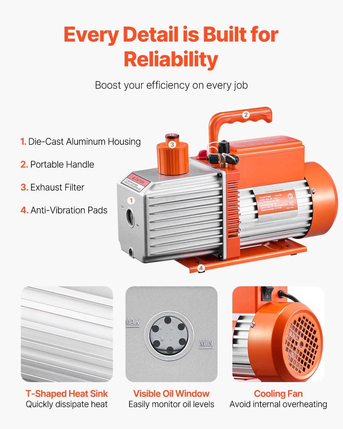 Uimoso 9 CFM 2-Stage Rotary Vane Vacuum Pump with Oil for HVAC Systems