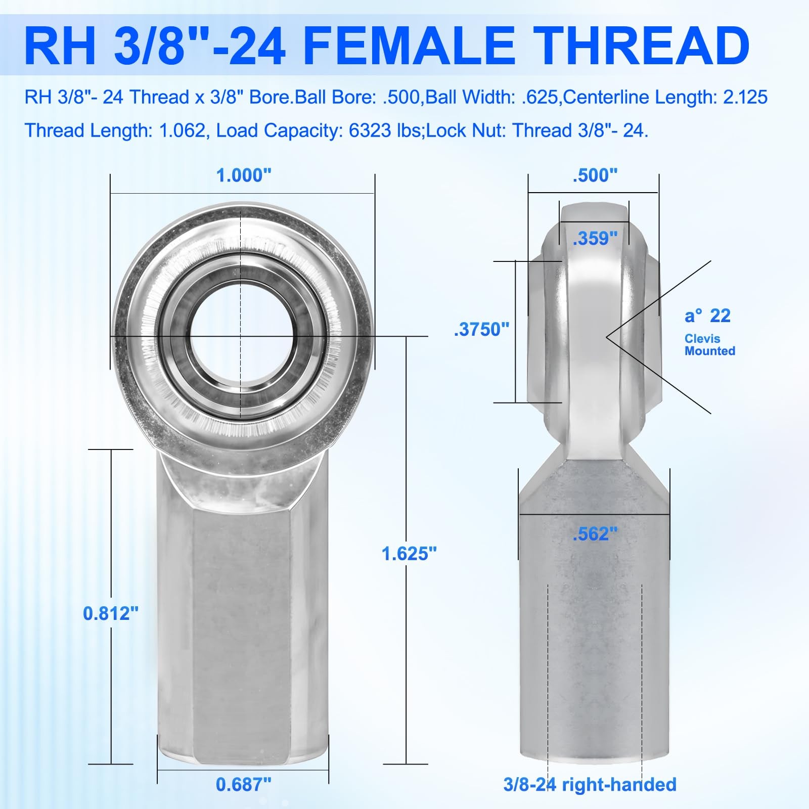 Adjustable 3/8″24 Thread Turnbuckle 3/8″ Bore Female Rod End Bearing