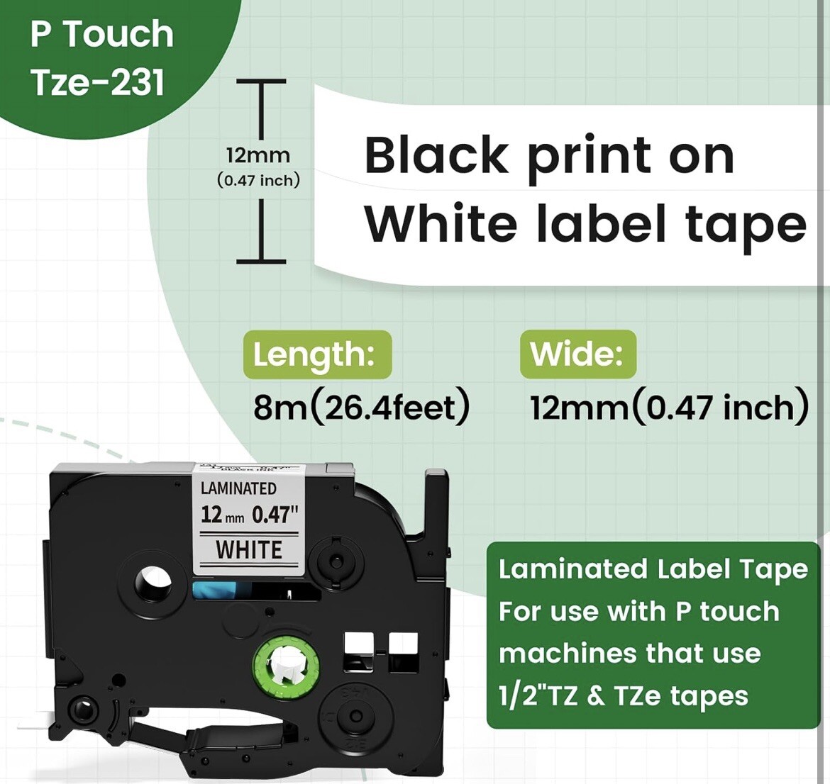 6 Pack Laminated White Labels 12mm .47 Inch For Brother Label Making Machines