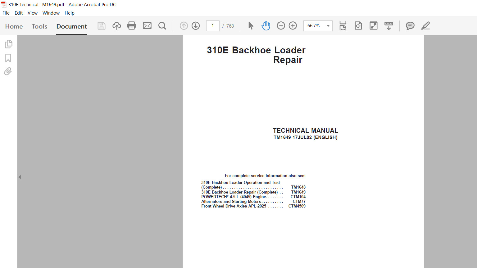 John Deere 310E Backhoe Loader Manual Technical Repair Test Engine Op. Set USB