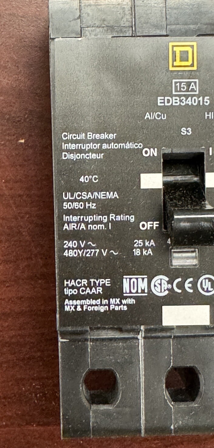 EDB34035 EDB Square D 3 Pole 35 Amps 120/277Volt Bolt-On NEW IN BOX