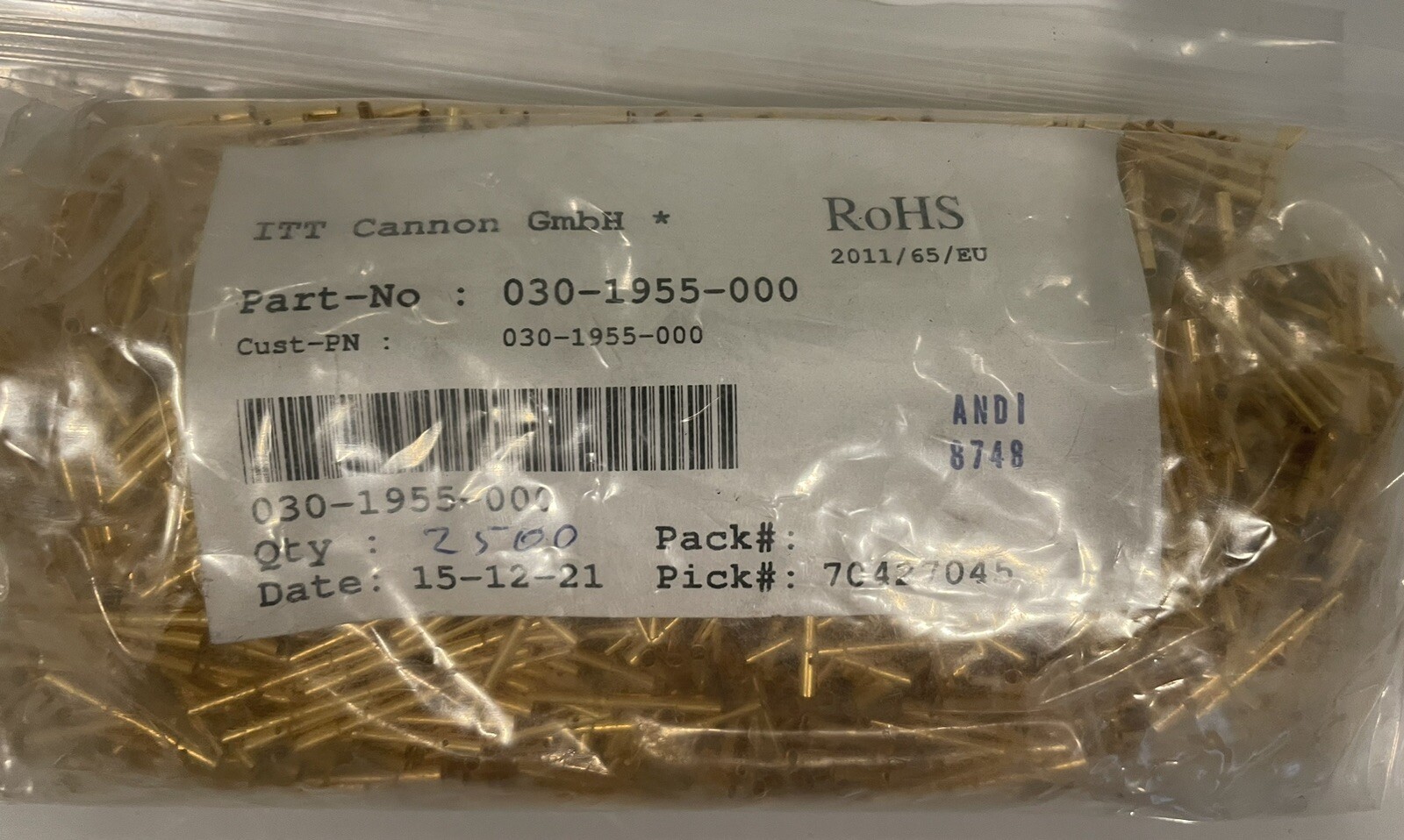 ITT Cannon 030-1955-000 D-Sub Contact Connector Gold Plated NEW! FREE SHIPPING!