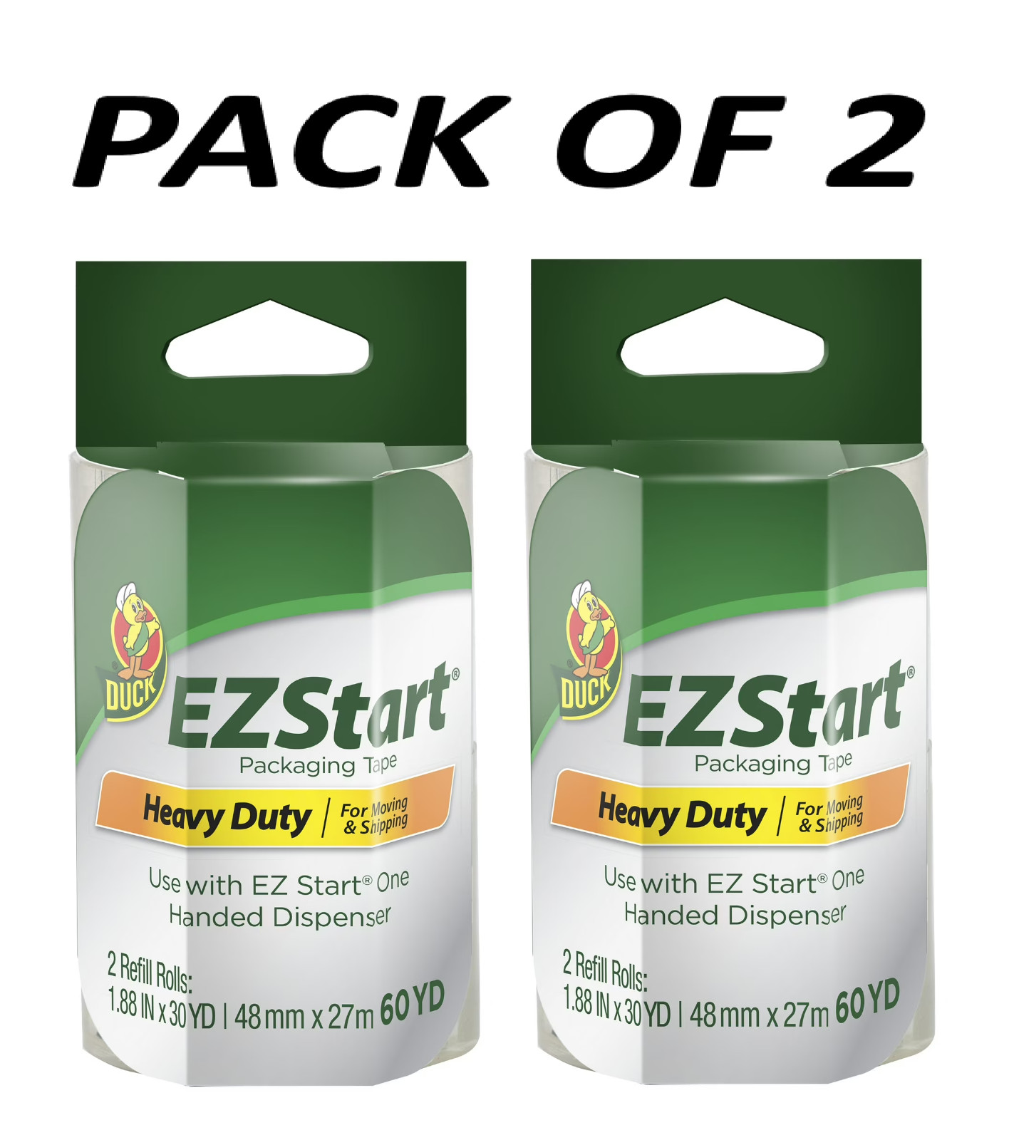 Duck EZ Start Clear Acrylic Packaging Tape, 1.88 In. X 30 Yd., 2 Rolls