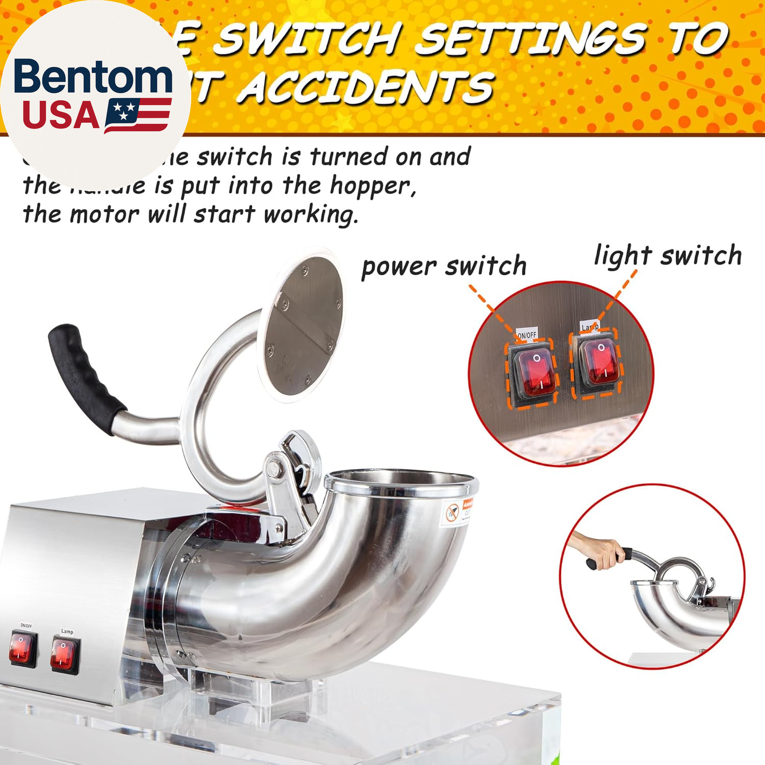 48L Snow Cone Machine, 500LB/H Commercial Shaved Ice Machine, 300W Electric Ice