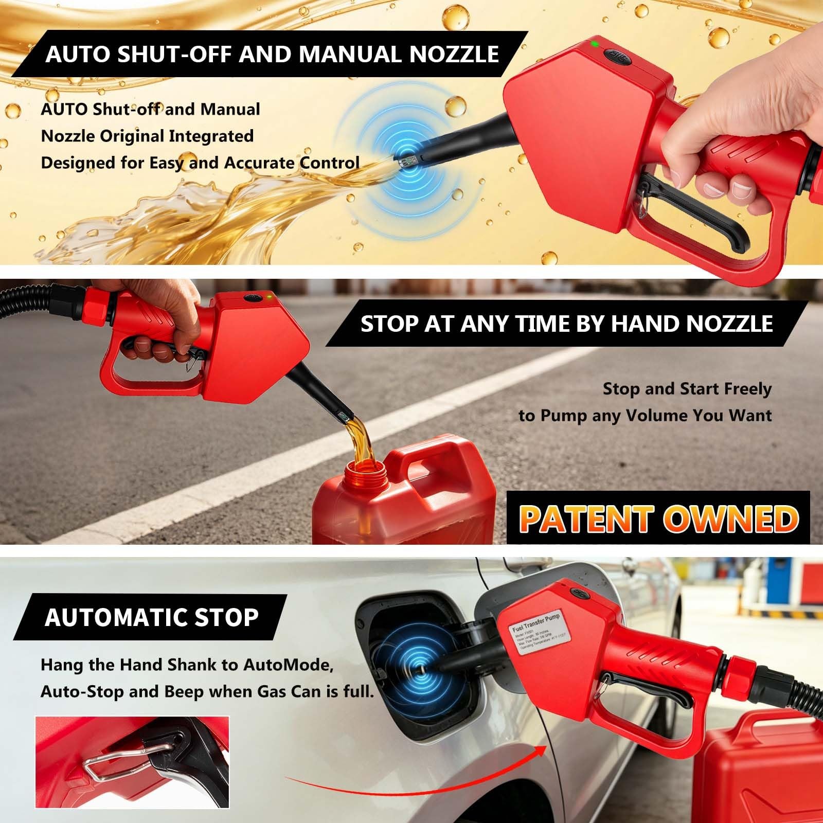 5GPM Fuel Transfer Pump with Auto-Stop & Hand Nozzle, 118» pumping lift, fit…