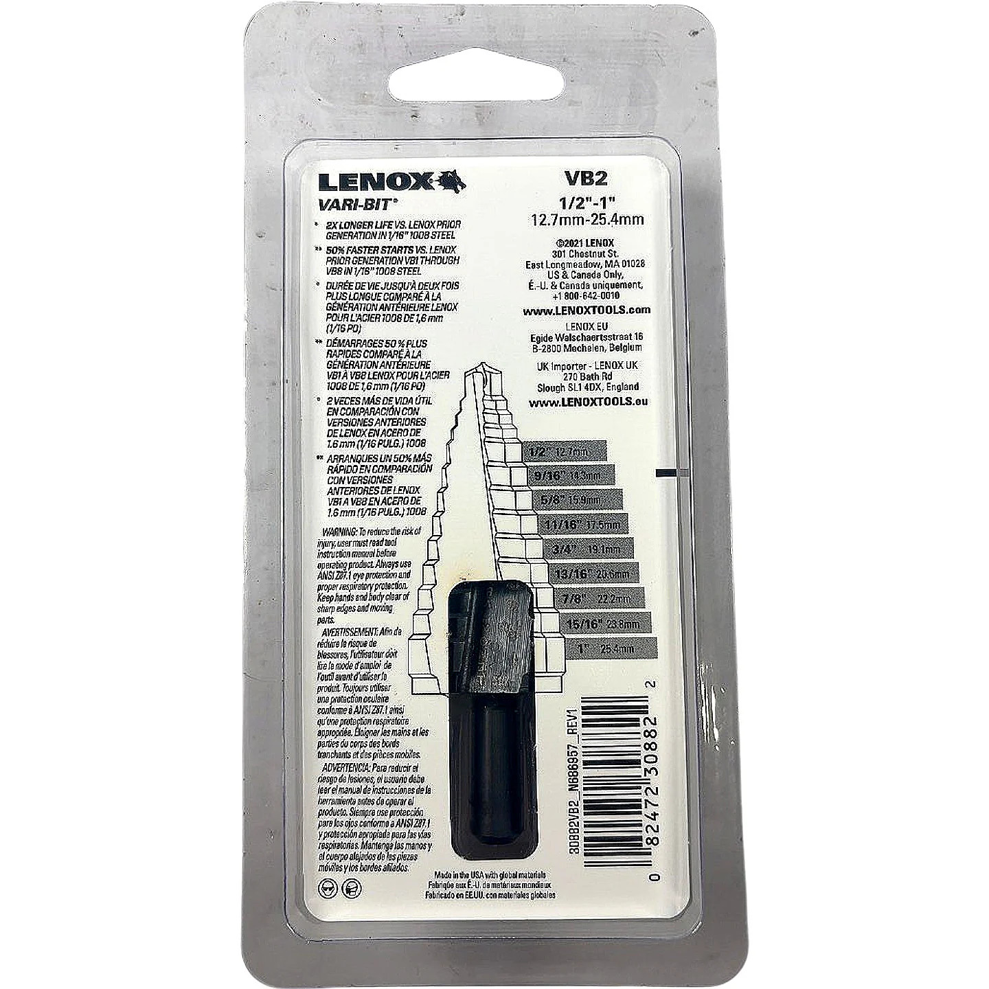 Lenox 30882VB2 1/2″-1″ 9-Step HSS Vari-Bit Step Drill Bit