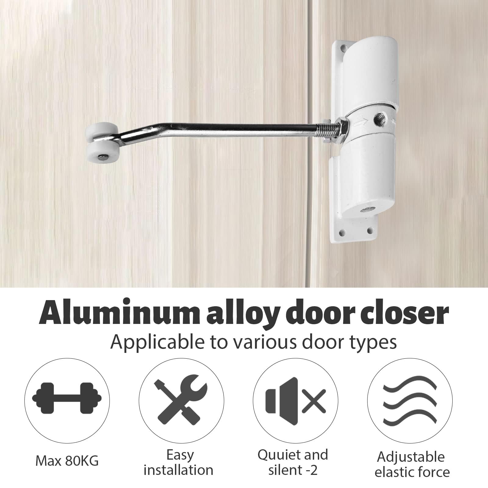 Automatic Door Closer, Zinc Alloy Safety Spring Door Closer Adjustable 30 kg Clo