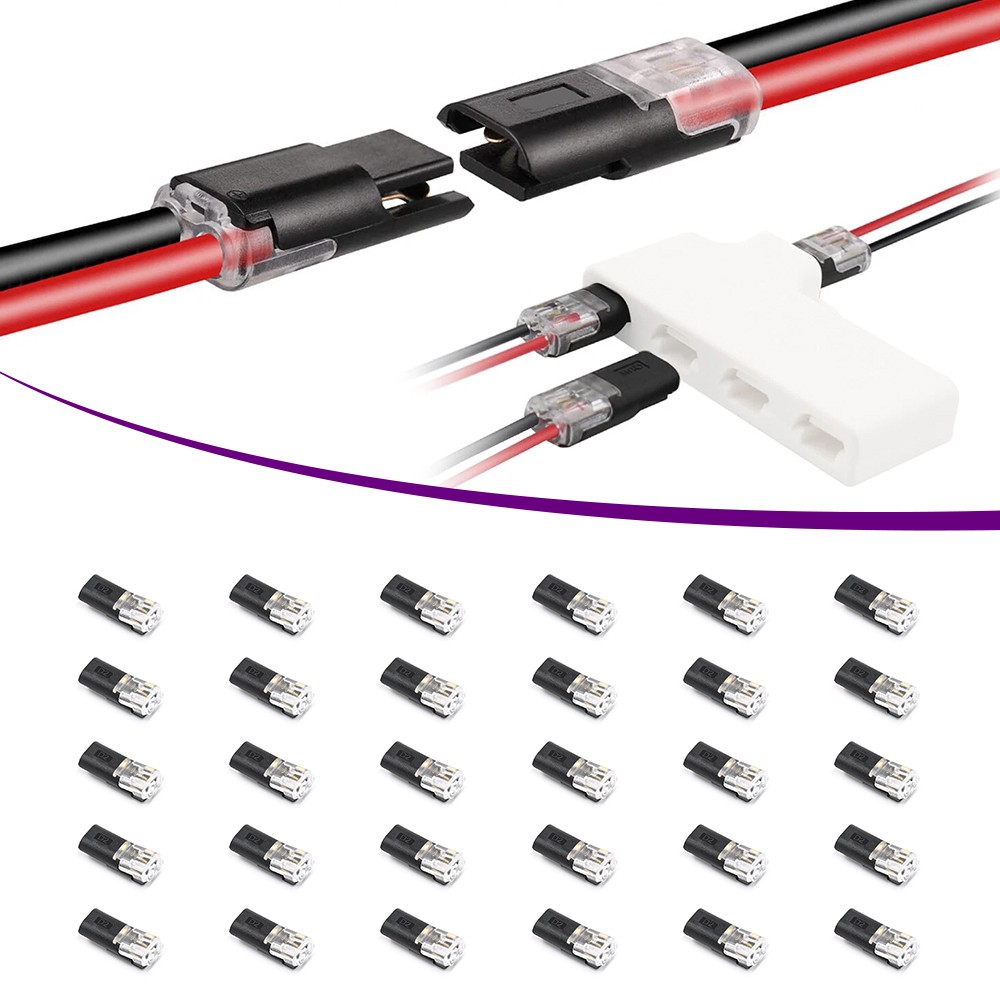 30Pcs Double-Wire Plug-in Connector, Cable Clamp with Locking Buckle, AWG 18-22