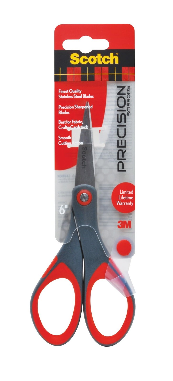 Scotch 6″ Precision Scissors, Great for Everyday Use (1446) 6-Inches, Grey/Red