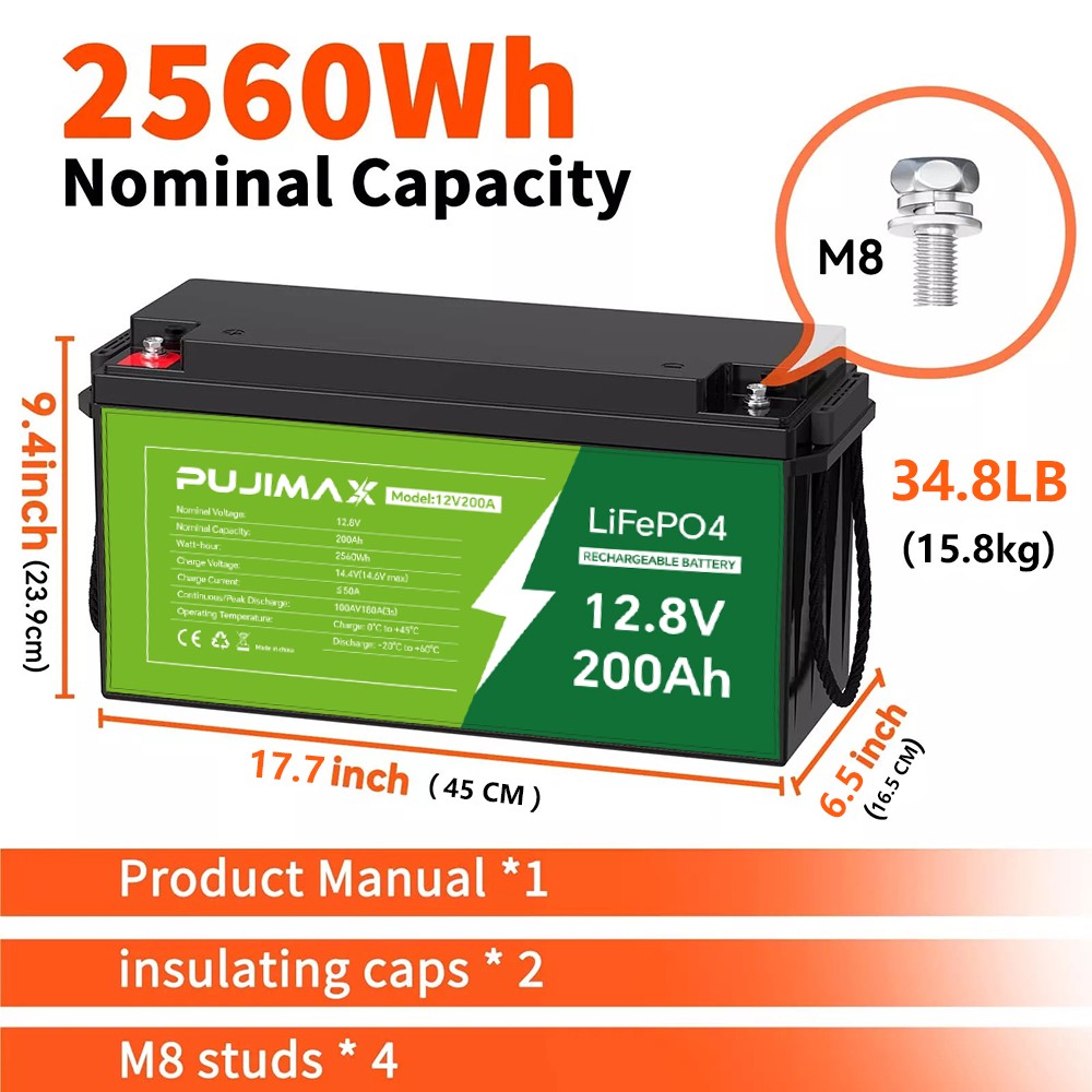 12V 200Ah Lithium LiFePO4 Battery 2560Wh Built-in BMS Deep Cycle For Solar RV