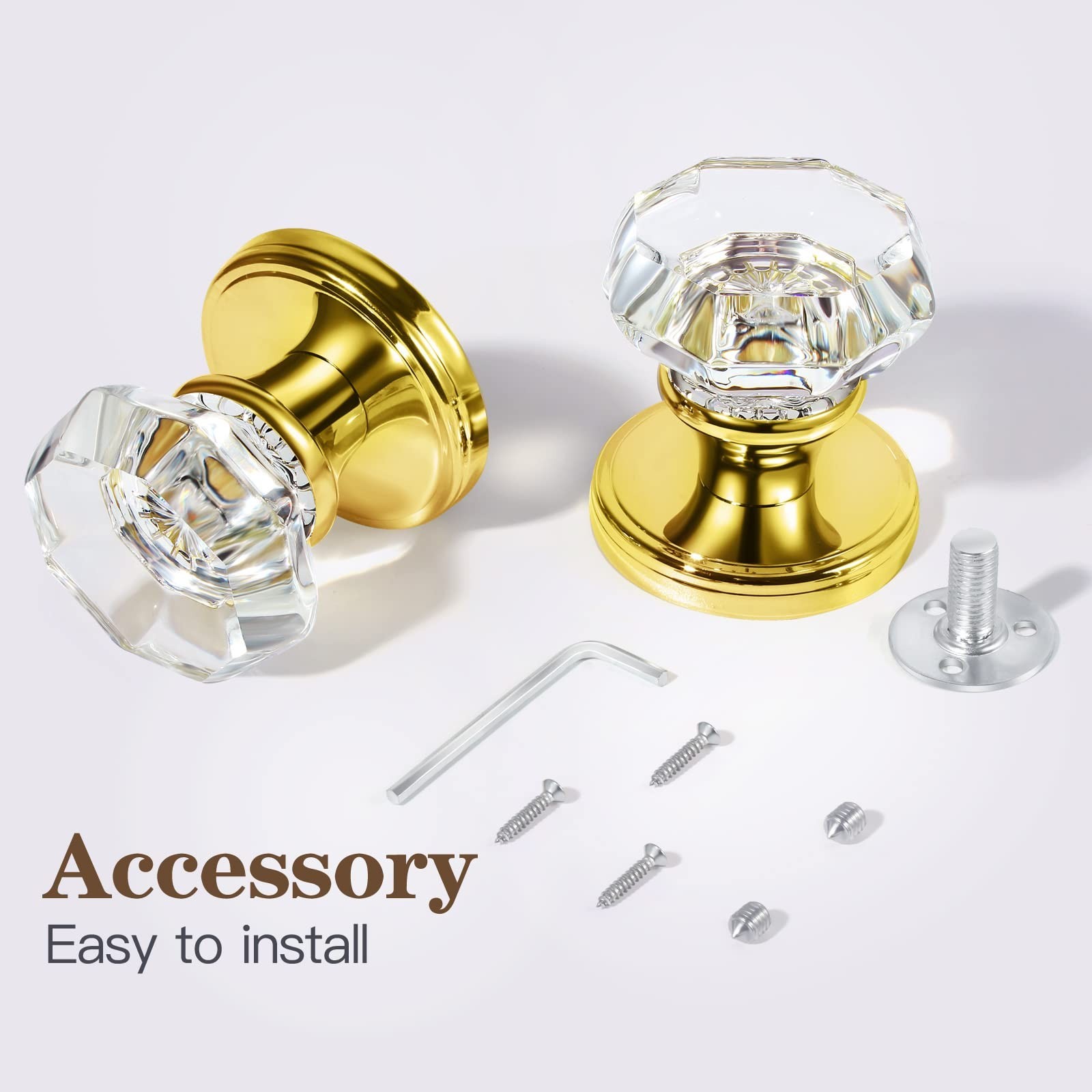 2 Pack Crystal Dummy Door Knobs, Non-Turning Single Side Dummy Door Knob Set,…