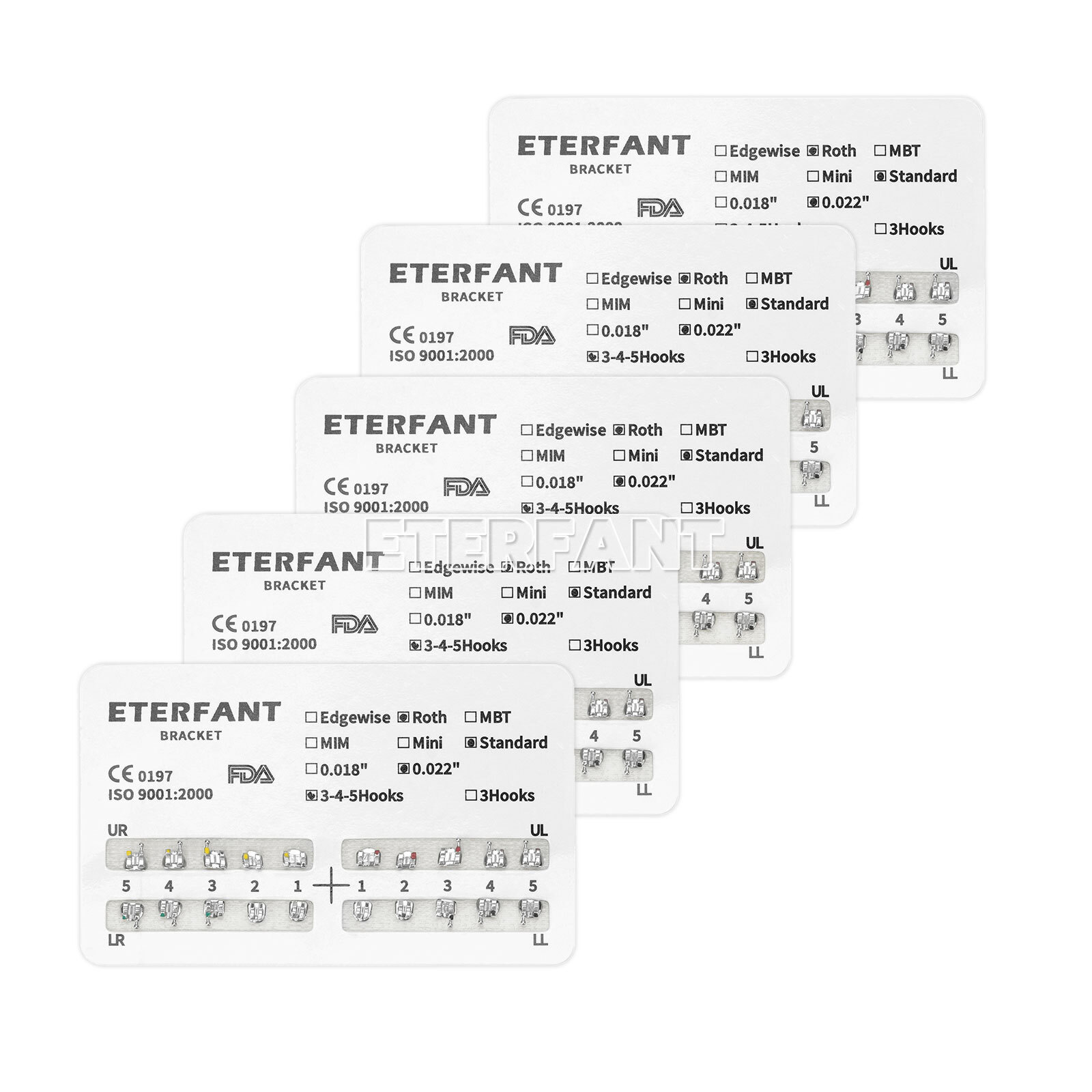 20PCs Dental Orthodontic Bracket Brace Metal Standard Mini Roth/MBT 022 345Hooks