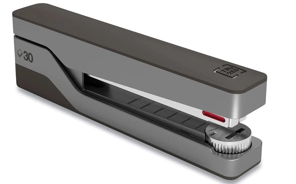 Staples TRU RED Premium Desktop Stapler 30-Sheet Capacity Gray/Red TR58077 NIB
