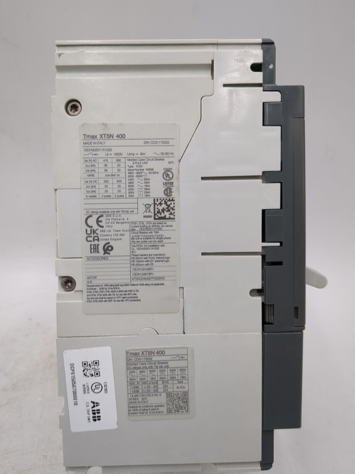 ABB SACE XT5N 400, 1SDX103679R1 Trip, 3 Pole, 400 Amp, 600 Volt, Circuit
