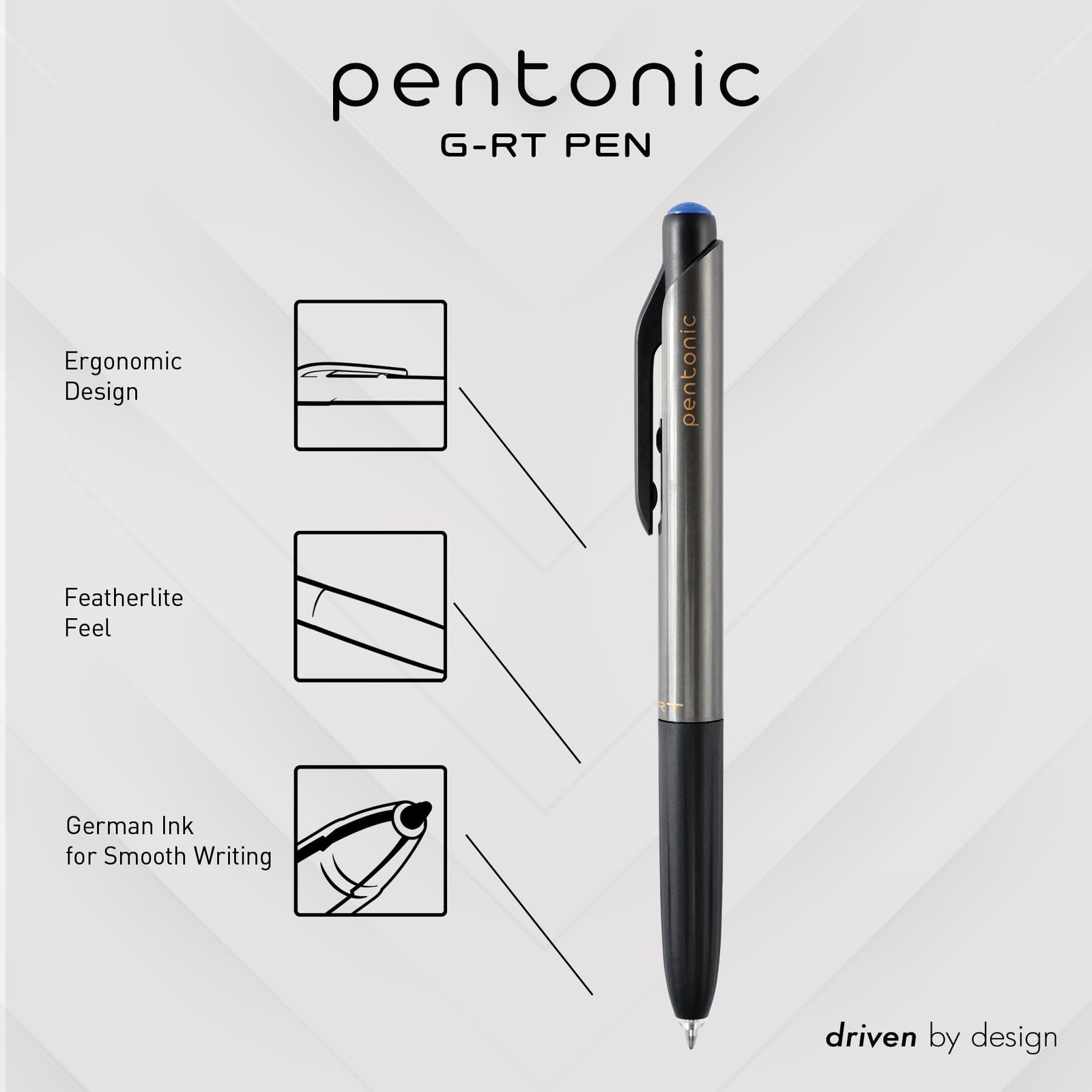 Pentonic GRT 0.7mm Blue Gel Pens, 10pk. Smooth for Office & Journaling.