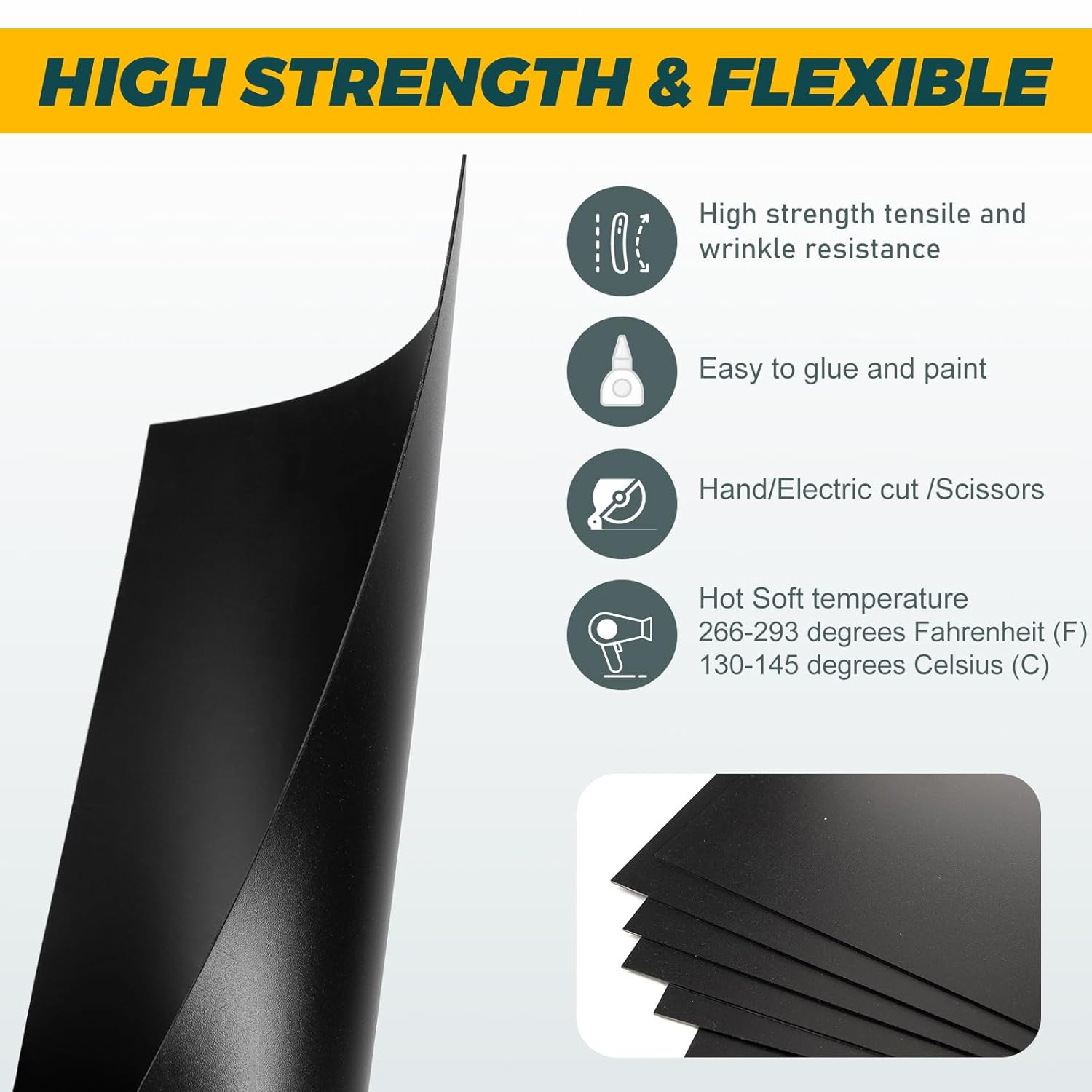 6Pack Black Plastic Sheet 8X12X0.04in Flexible High Tensile Plastic Sheets Black