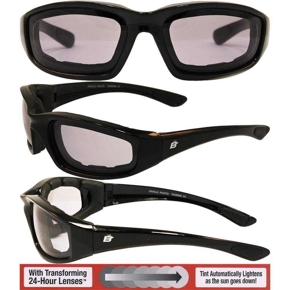 Birdz Eyewear Oriole Motorcycle Sunglasses Black Frame w/ Clear-Smoke Lenses