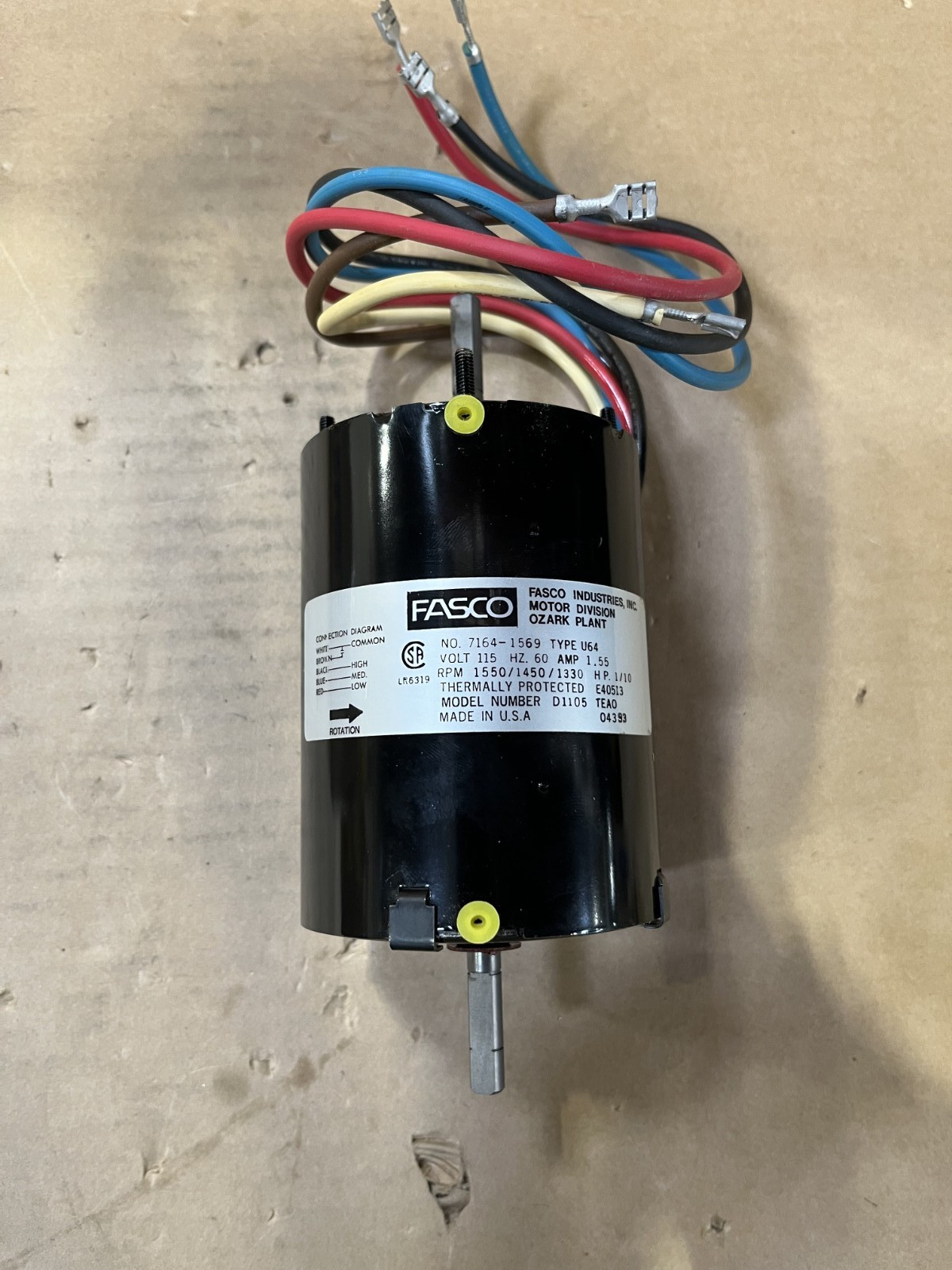 Fasco D1105 Permanent Split Capacitor Motor 1/10 HP 1550 RPM 115 Volts