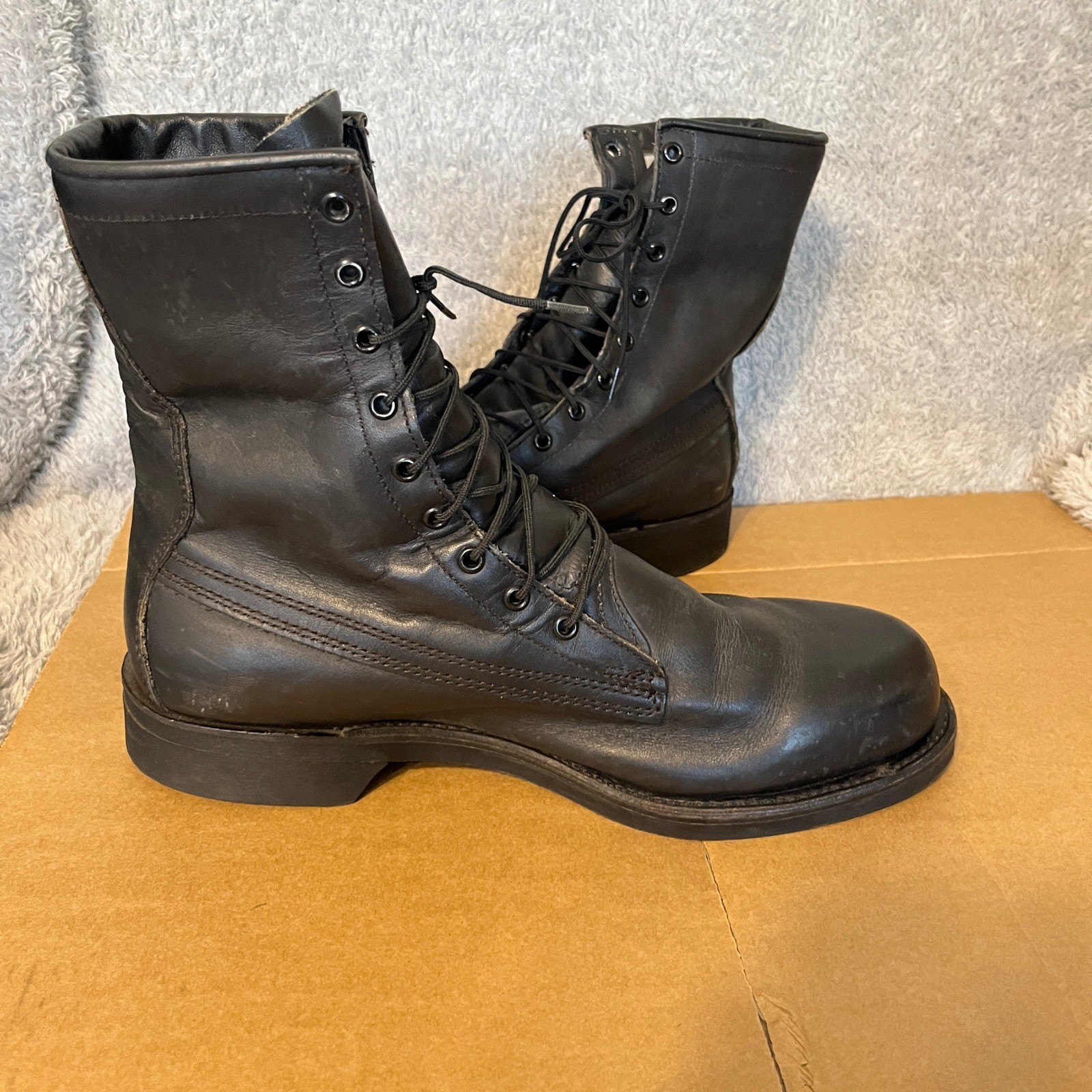 Vintage US Military Combat Boots Black Leather Lace Up 1987 Size 9.5 D