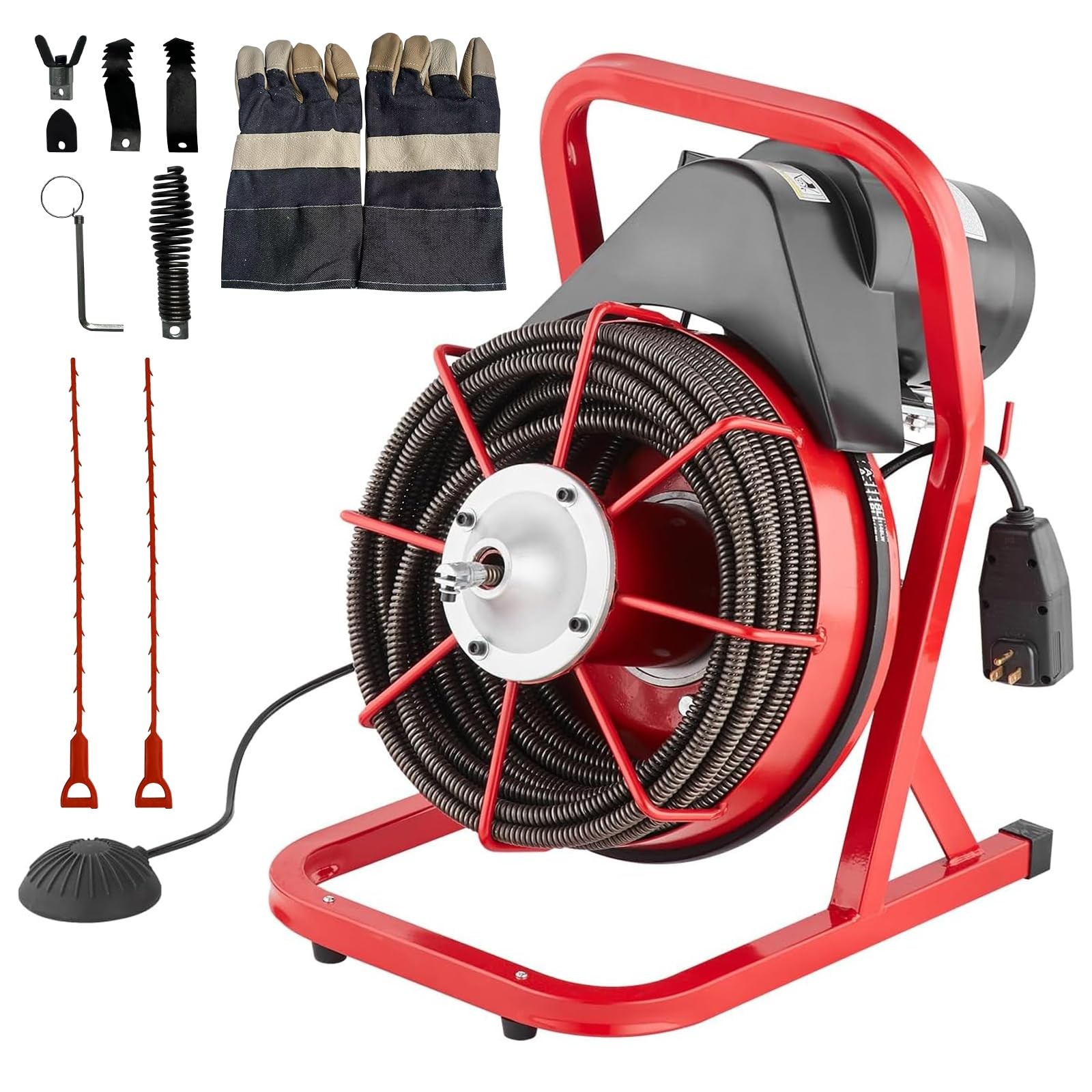 75 ft x 1/2 in Drain Cleaner Machine, 400W Drain Snake with 6 Cutters & Foot …