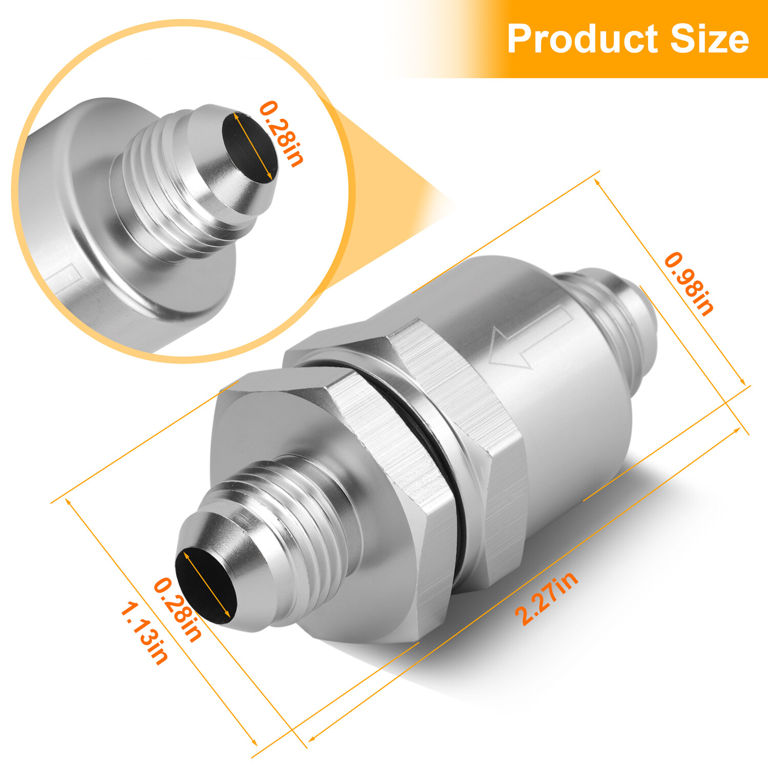 6AN Non Return One Way Inline Check Valve Fitting Aluminum-Sliver