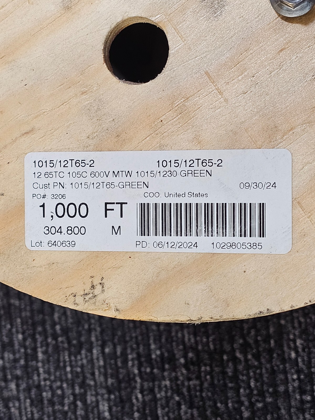 IEWC 1000′ 12 AWG, UL 1015 Lead Wire, 65 Strand, 105C, 600V, Tinned copper, PVC