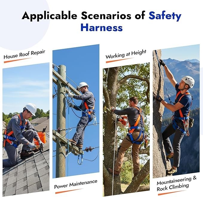 Safety Harness Fall Protection Kit, Full Body Roofing Harness with Lanyard