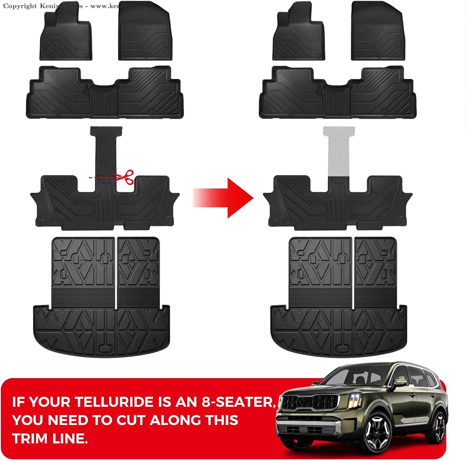 Kia Telluride 2020-2025 TPE All Weather Floor Mats Set, 7/8 Seats, Custom Fit