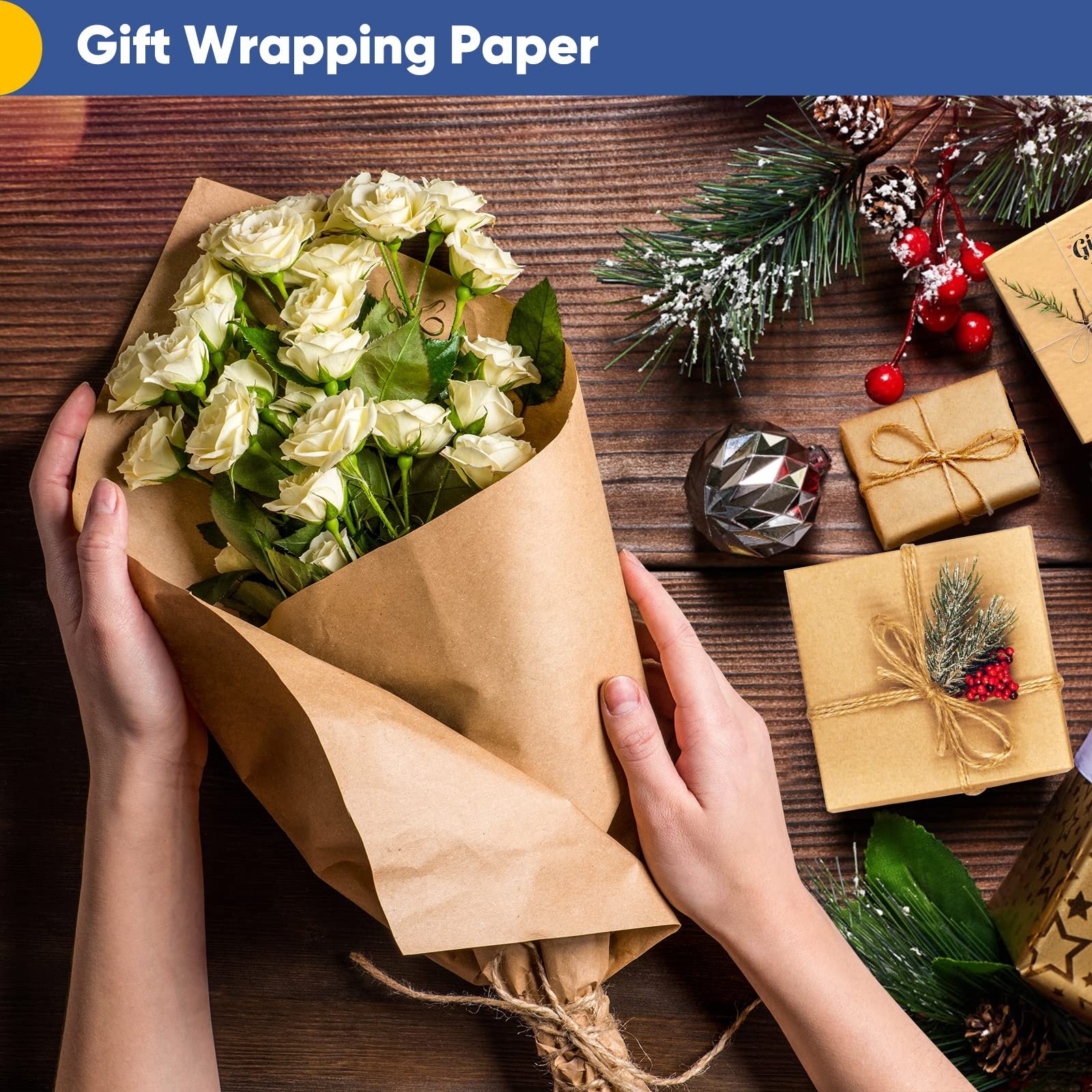 Wrapping Paper Roll Brown Craft Kraft 17.5″x1200″ (100′) 70GSM 50LB