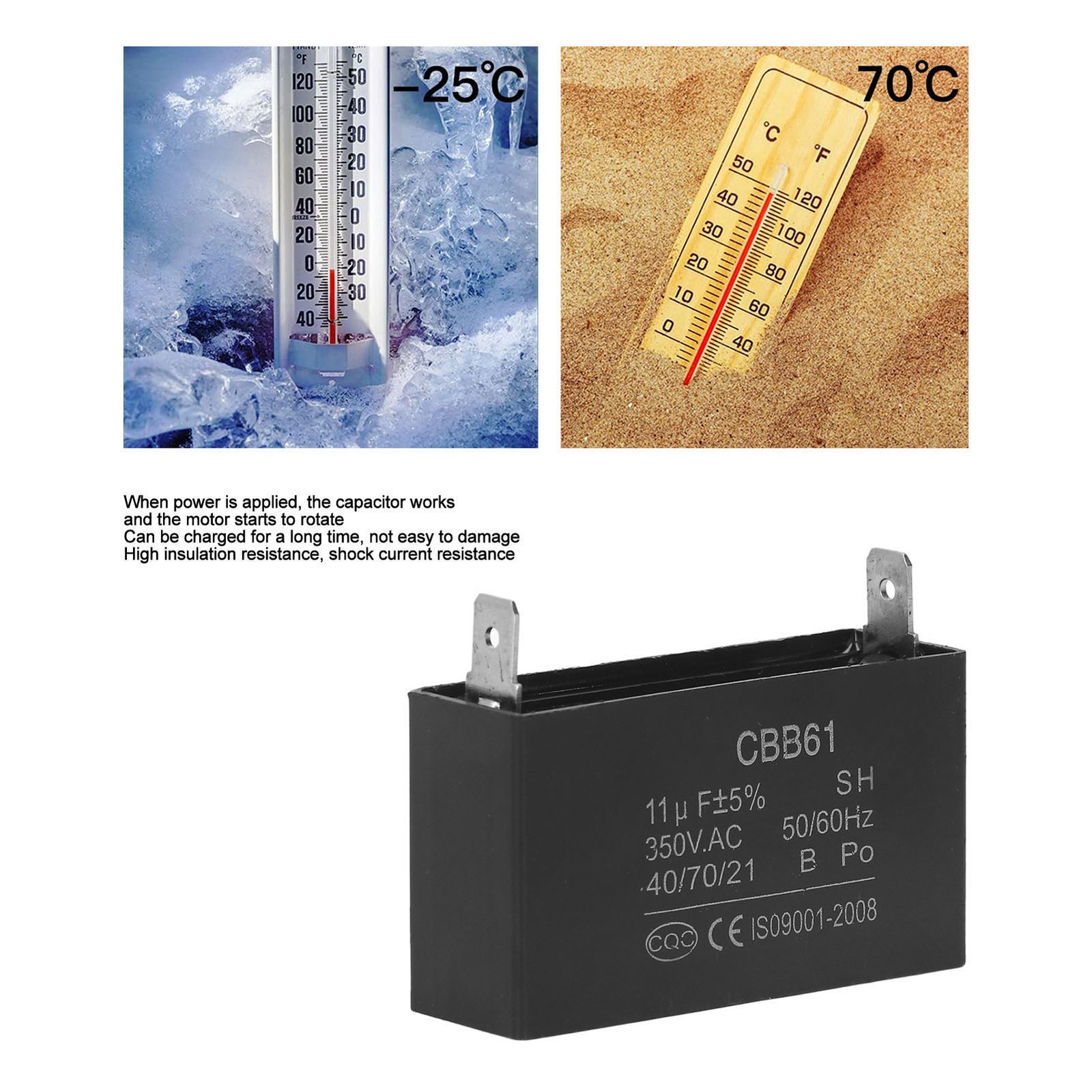 350V Gasoline Generator Capacitor CBB61 ABS 11μF Air Conditioning Motor NY