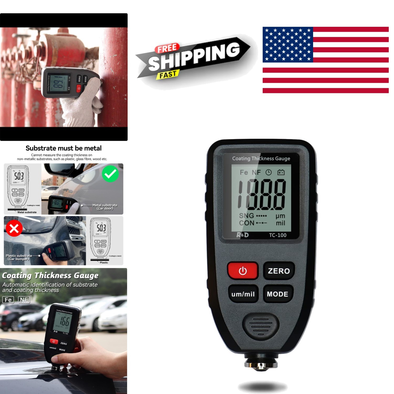 Car Coating Thickness Meter for Used Car Buyers with 9 Volt Battery Included