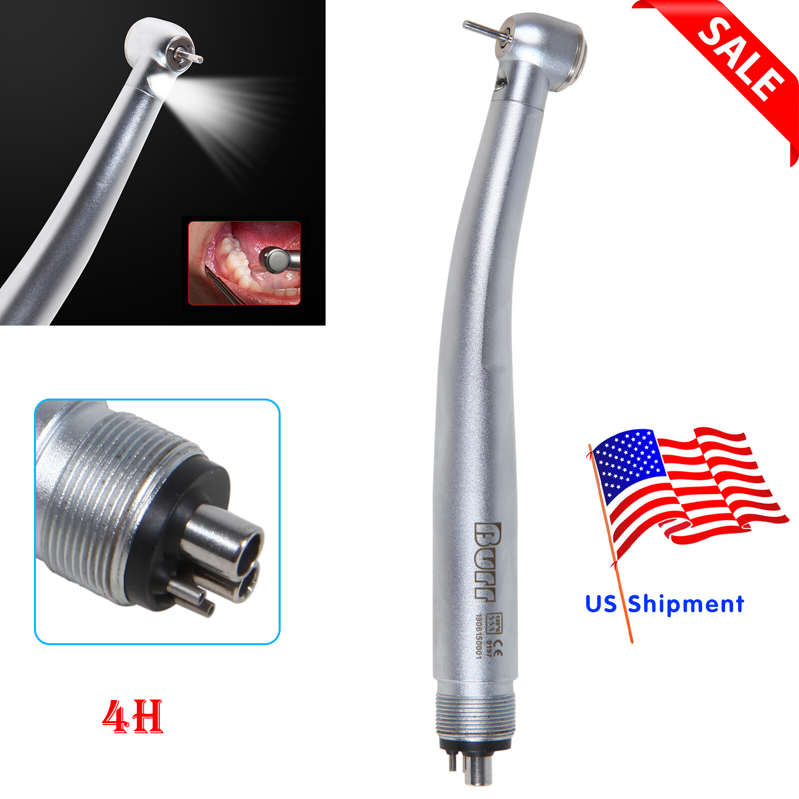Burr Dental High Speed E generator LED Self power Handpiece Torque Head 2/4H