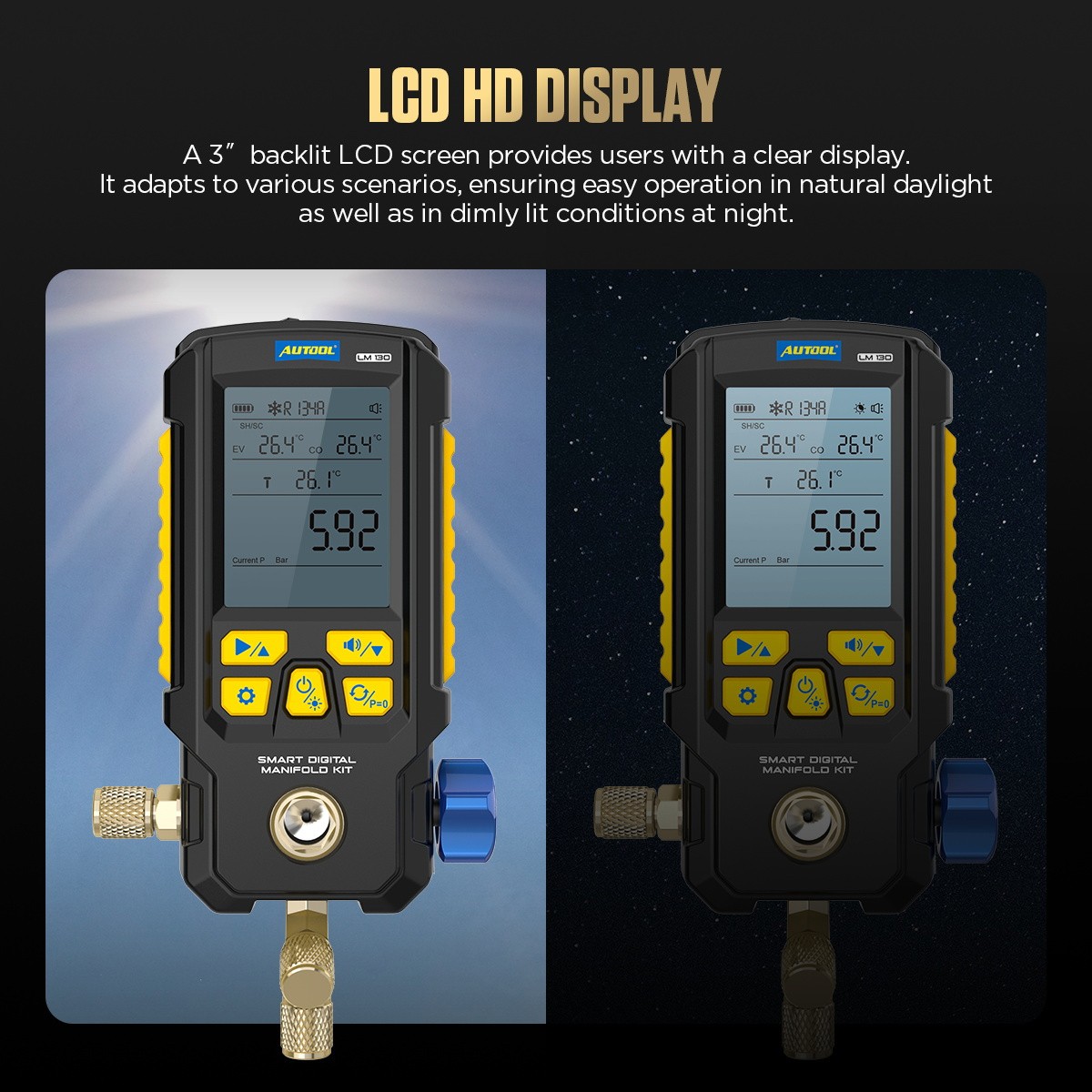 Digital HVAC Refrigeration A/C Manifold Gauge Evacuation Pressure Leak Detector