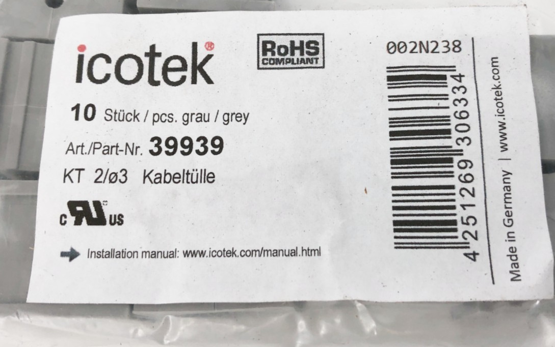 Bag of 10 New Icotek 39939 Gray Cable Grommets KT 2/ø3