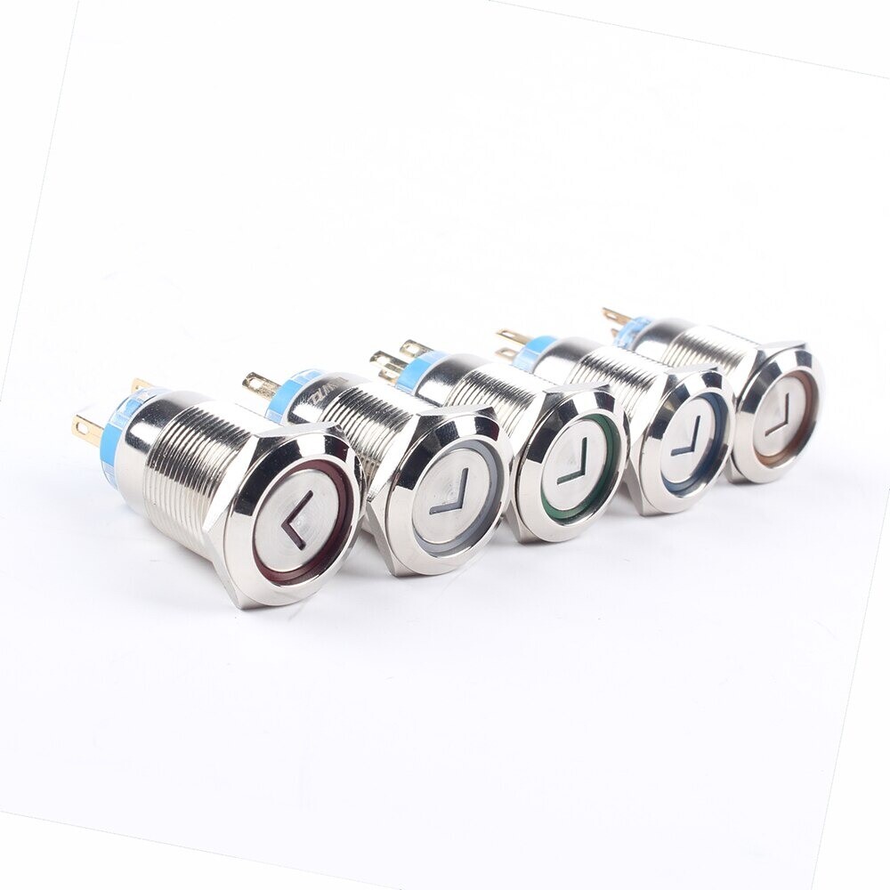19mm Arrow L Type Momentary Push Button LED Latching Car Waterproof Illuminated