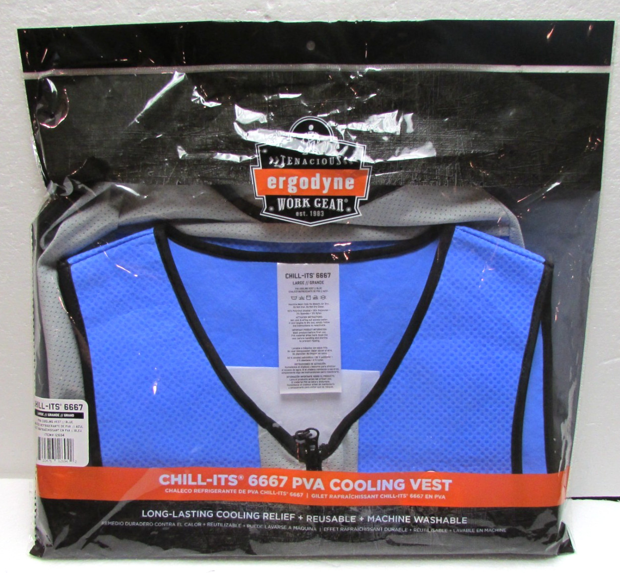 Chill-Its By Ergodyne 6667 Large PVA Blue & Gray Evaporative Cooling Cool Vest