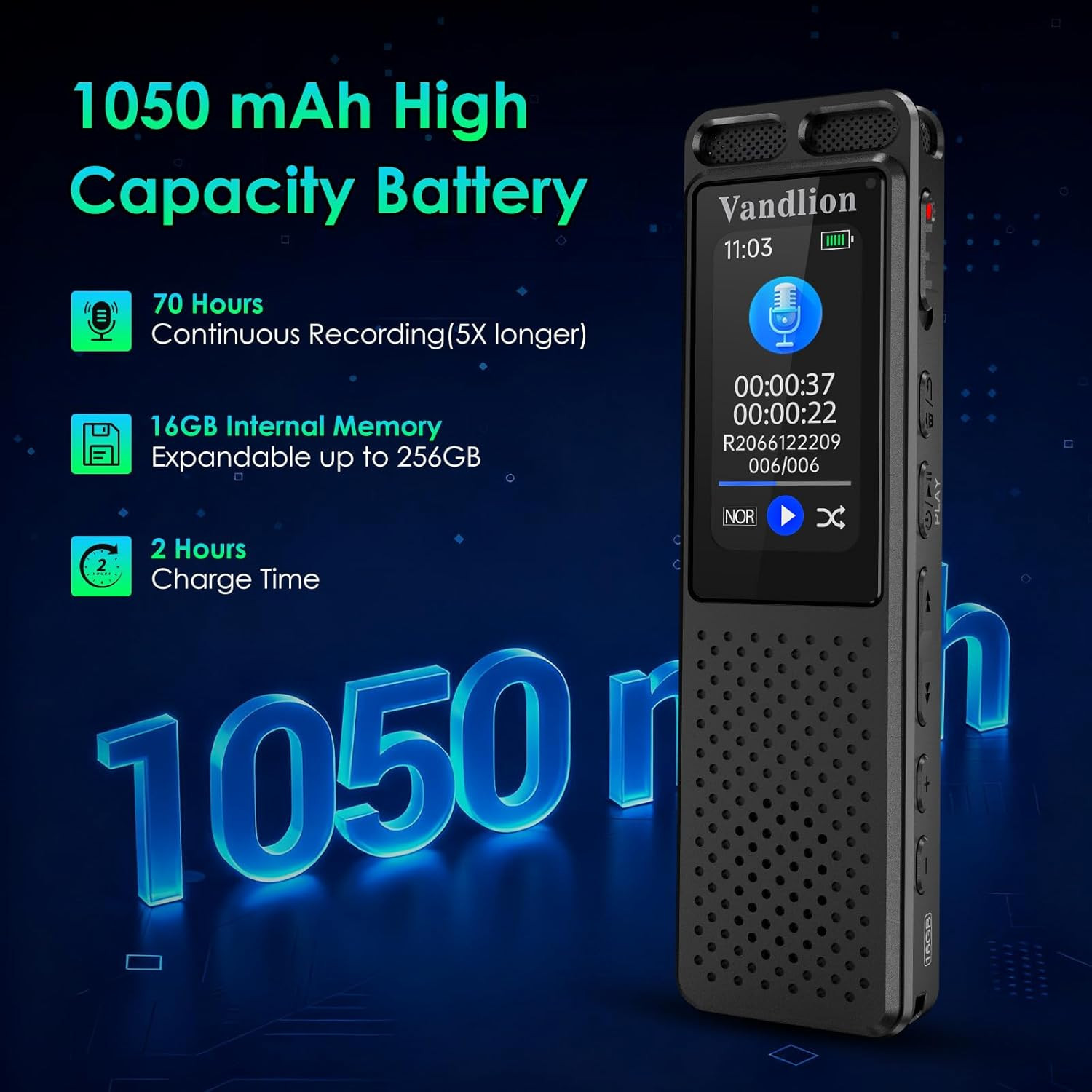 Voice Activated Recorder with Playback (100Hrs Recording Time), 1536Kbps HD Dig