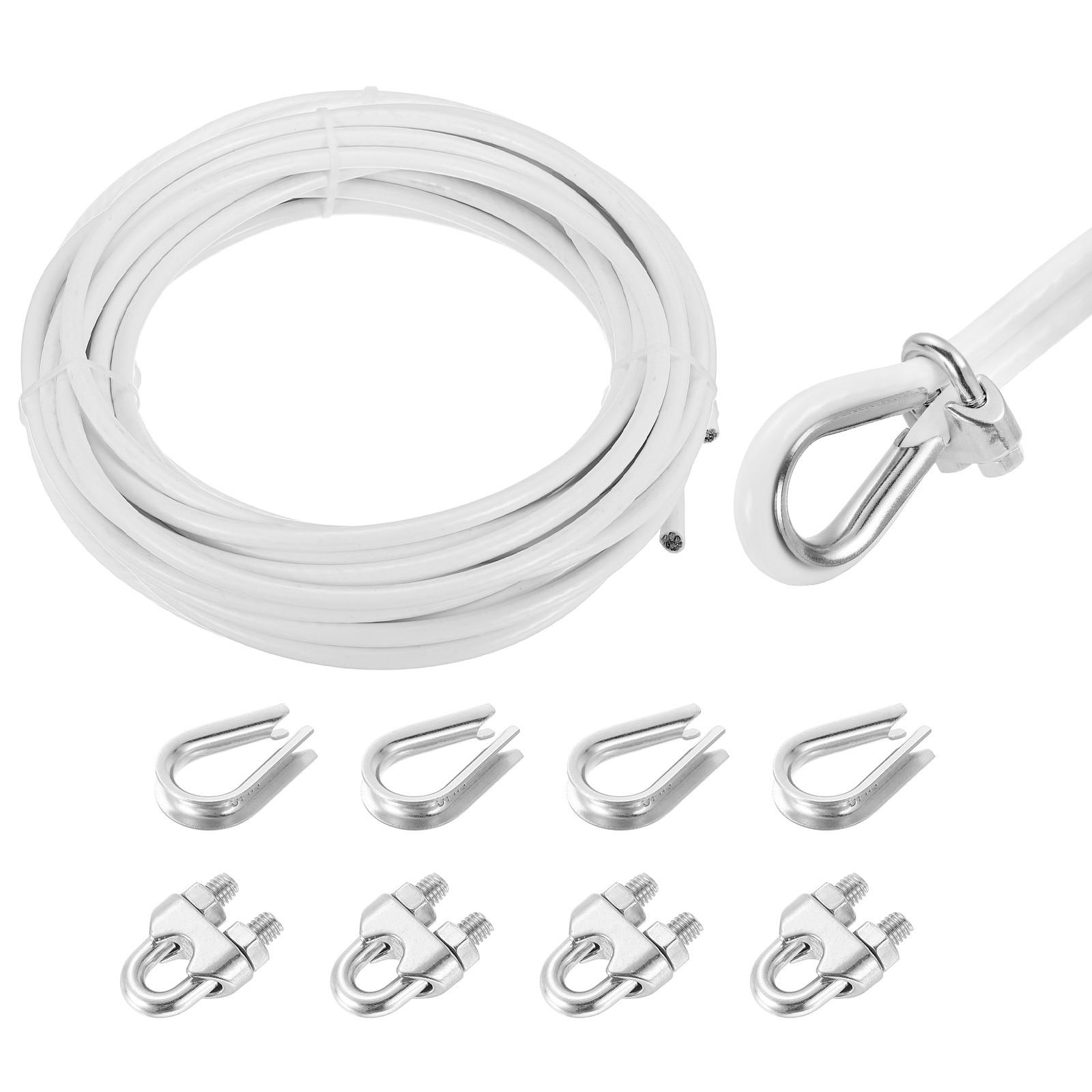 33Ft(10M) Wire Rope Stainless Steel Cable 5/16″ 4pcs Screw Chuck & Thimble White