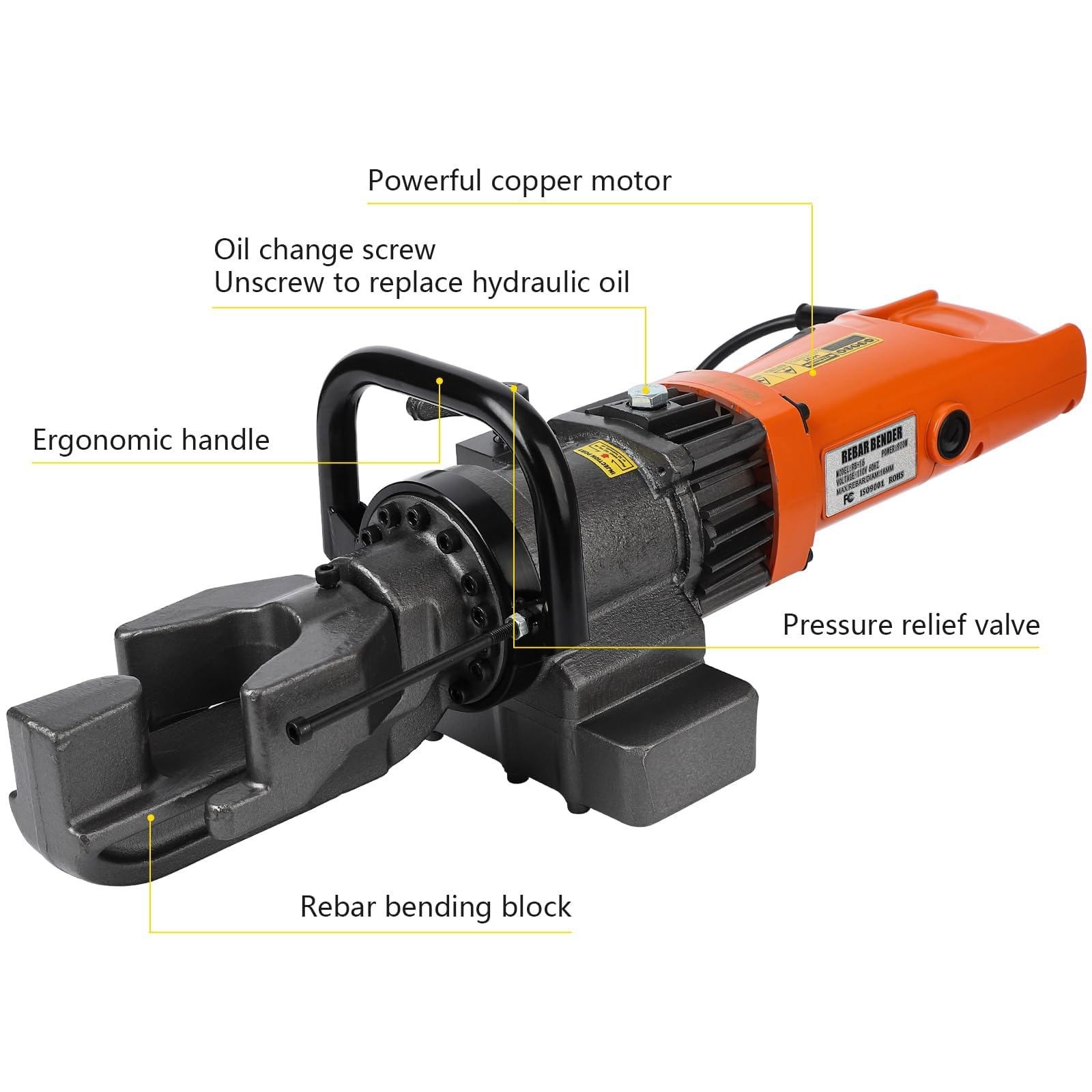 900W Electric Hydraulic Rebar Bender, in #5 16 mm Rebar Bender Tool Hand 5/8