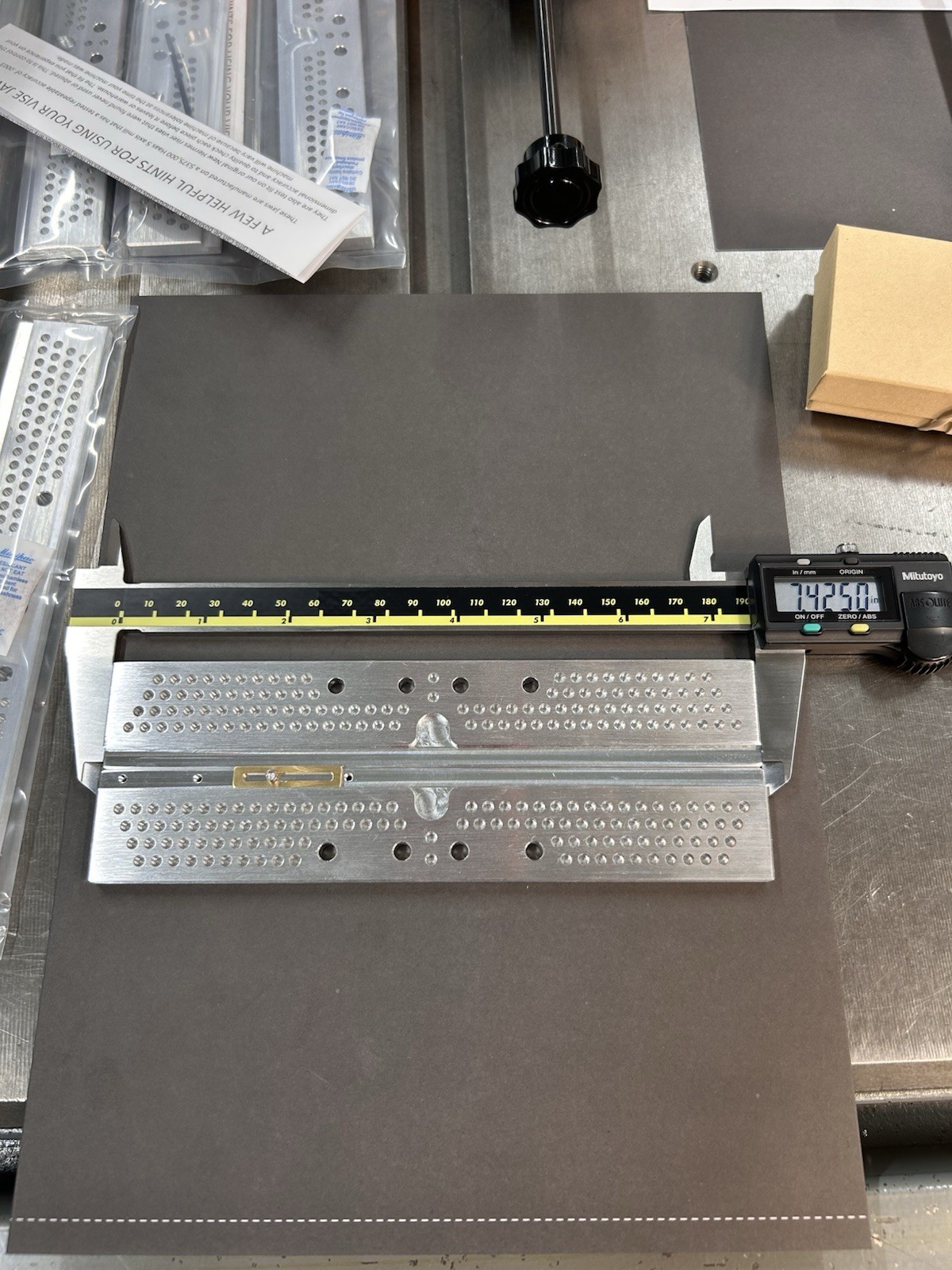 7.4” VISE JAWS FOR NEW HERMES ENGRAVING MACHINE WITH END STOP AND 224 PIN HOLES